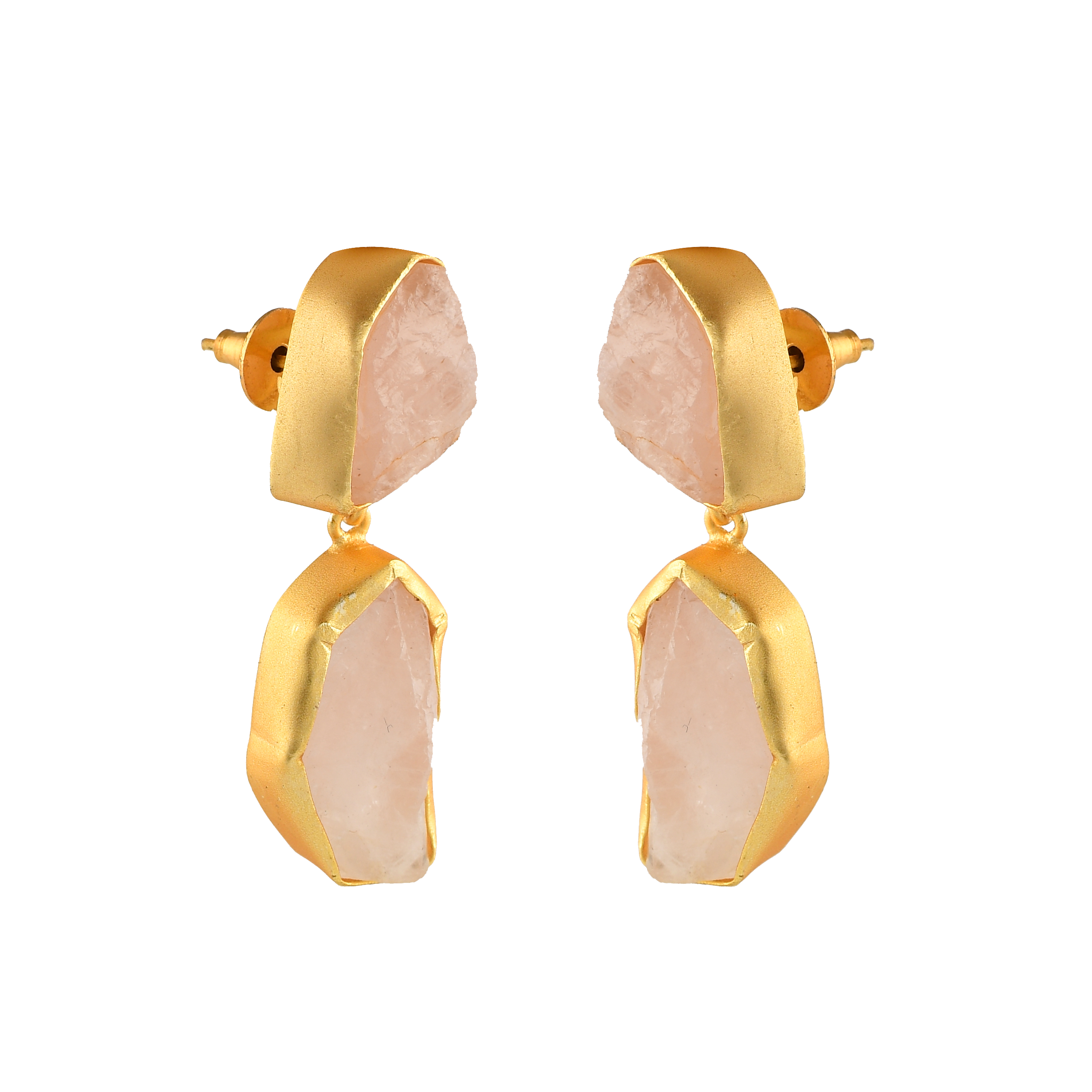 Rose Quartz Rough Gemstone Stud Earring