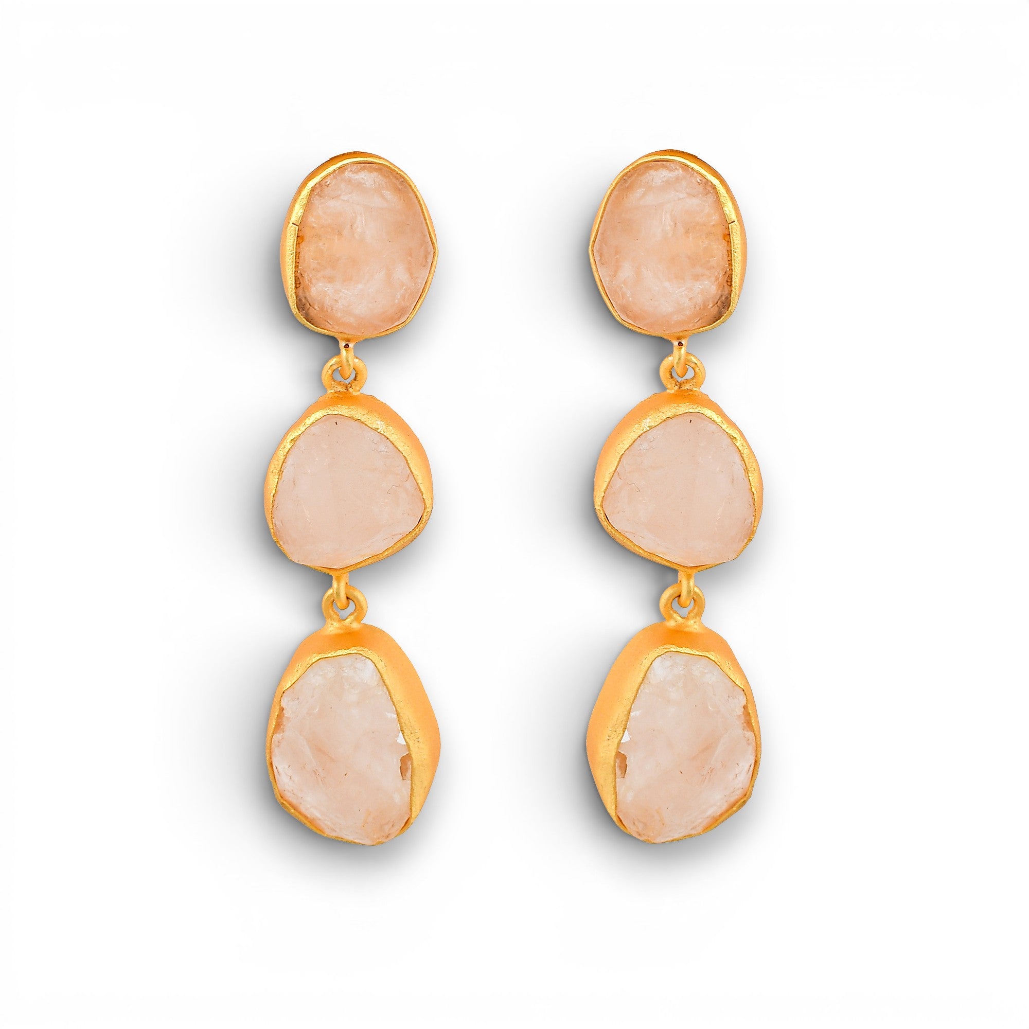 Rose Quartz Rough Gemstone Stud Earring