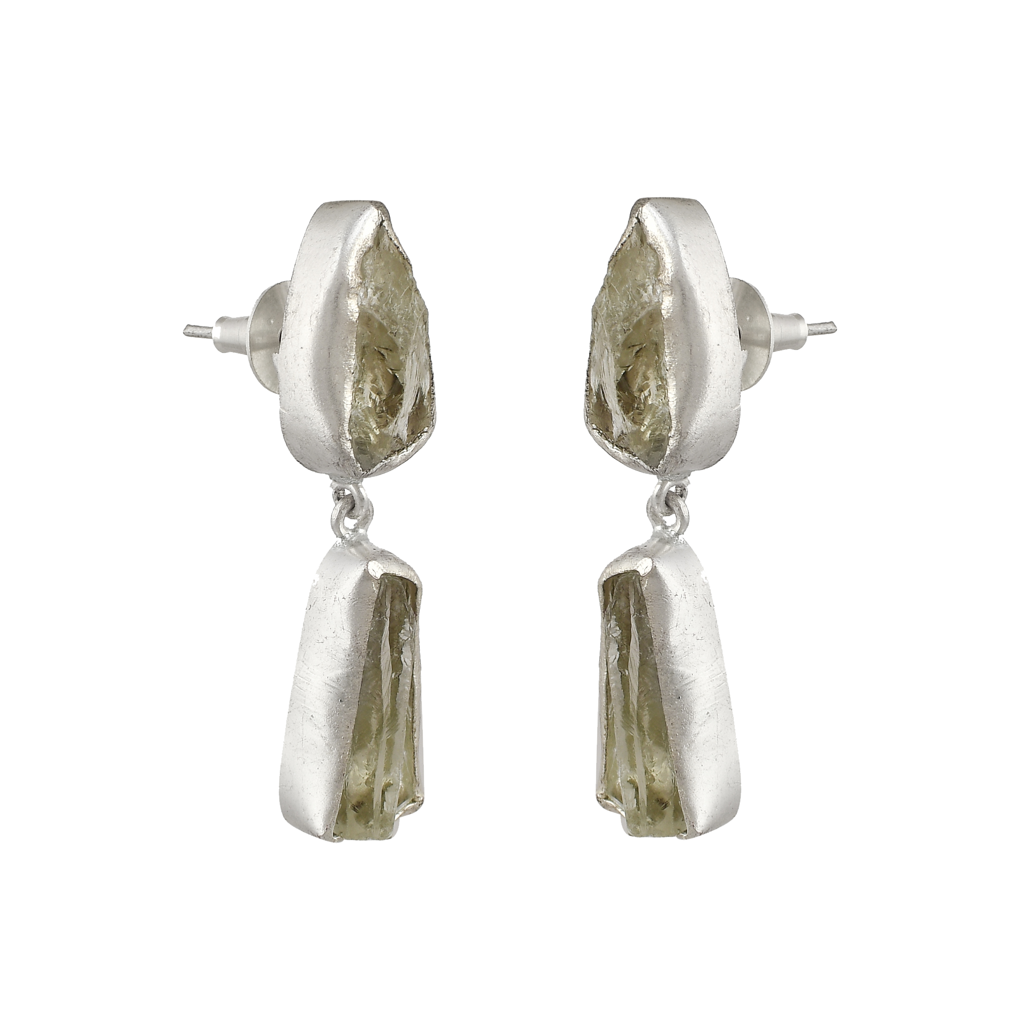 Crystal Quartz Rough Gemstone Stud Earring