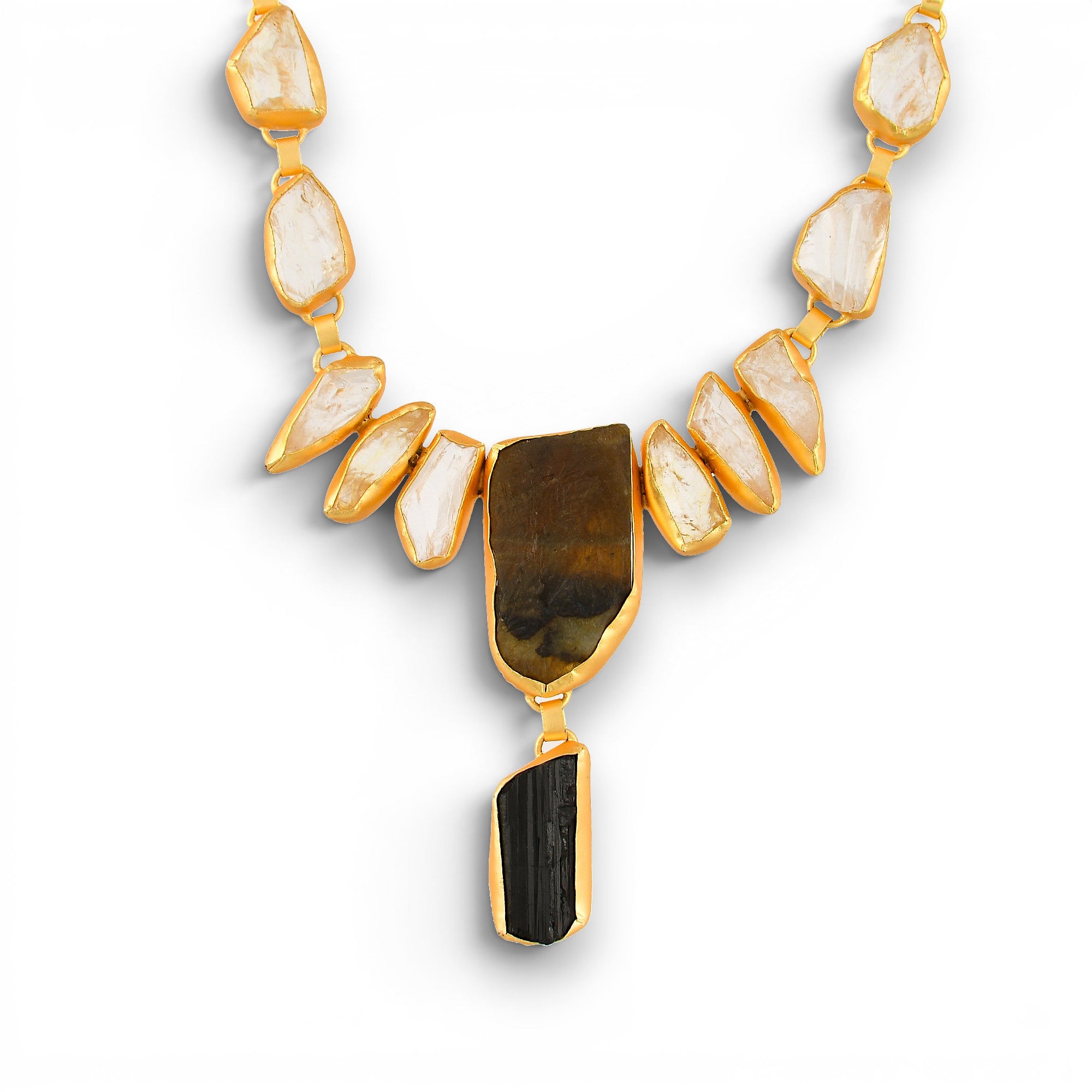Crystal Quartz, Black Tourmaline Rough Gemstone Necklace