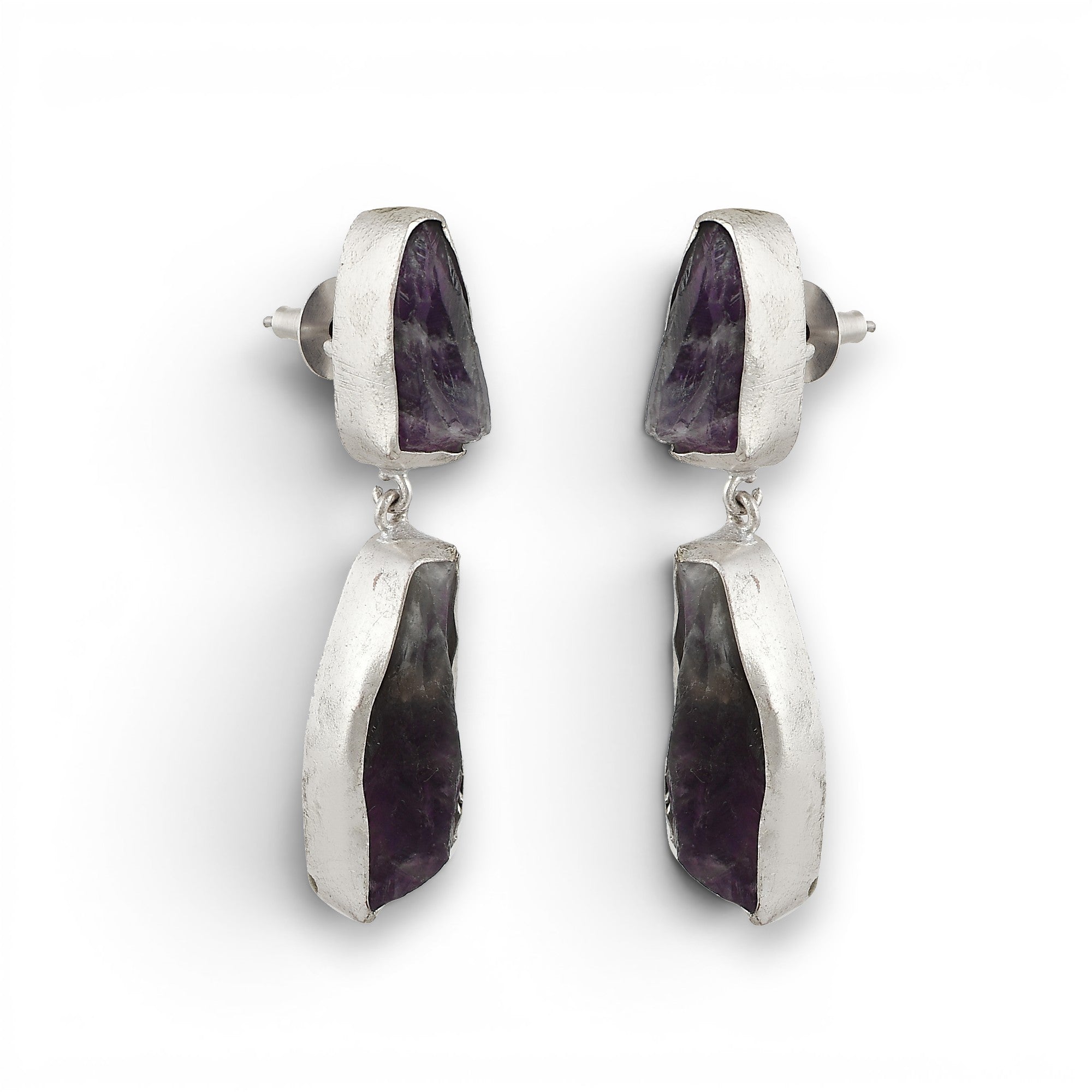 Amethystt Rough Gemstone Stud Earring