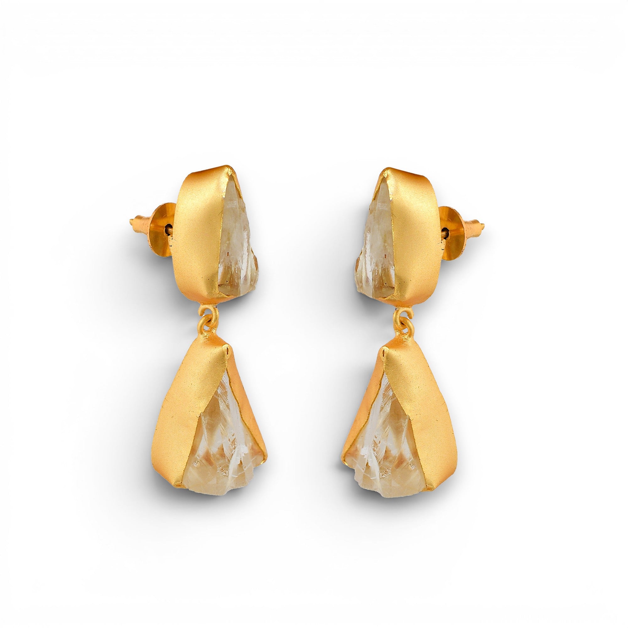 Crystal Quartz Rough Gemstone Stud Earring