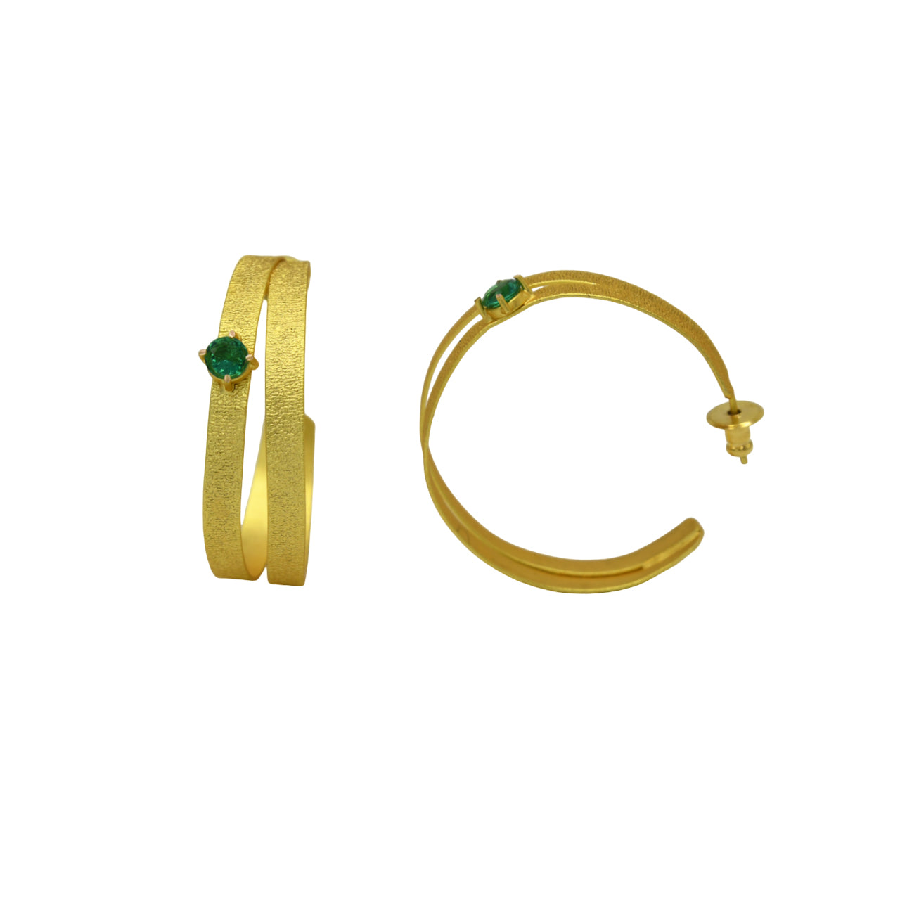 Dual Line Gemstone Gold Plated Stud Earring