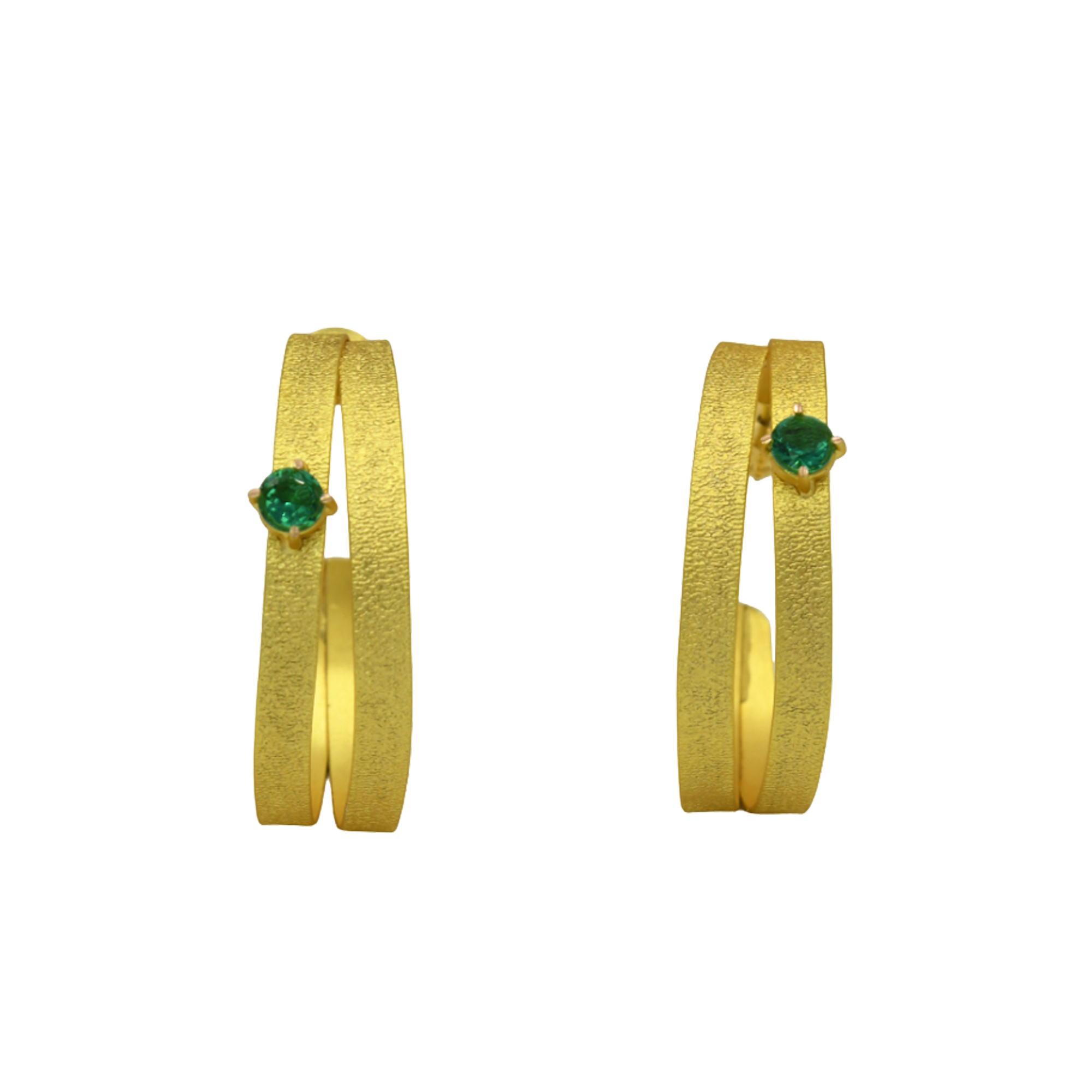 Dual Line Gemstone Gold Plated Stud Earring