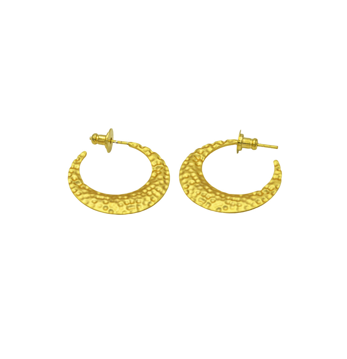 Crescent Moon Hammered Gold Plated Stud Earring