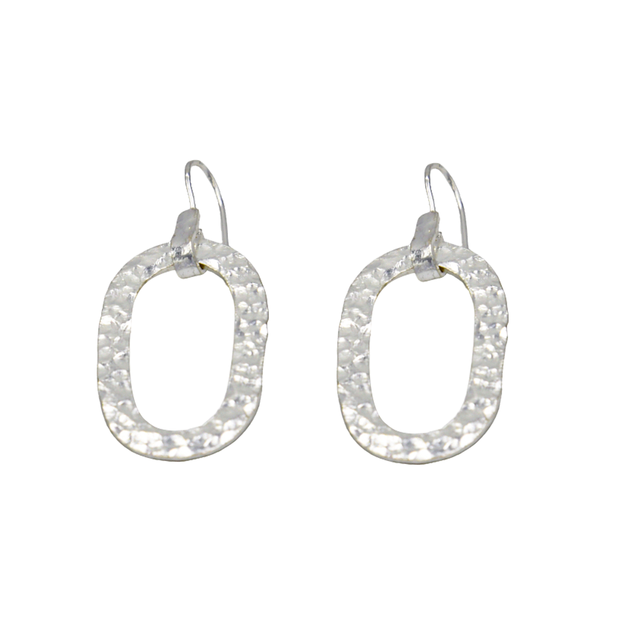 Hammered Oval Dangle Silver Earring