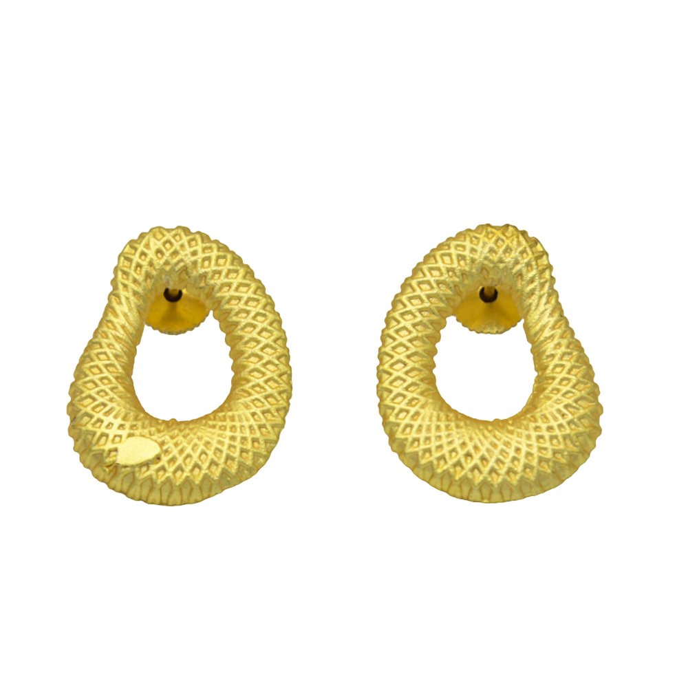 Uneven Textured Oval Gold Brass Plated Earring