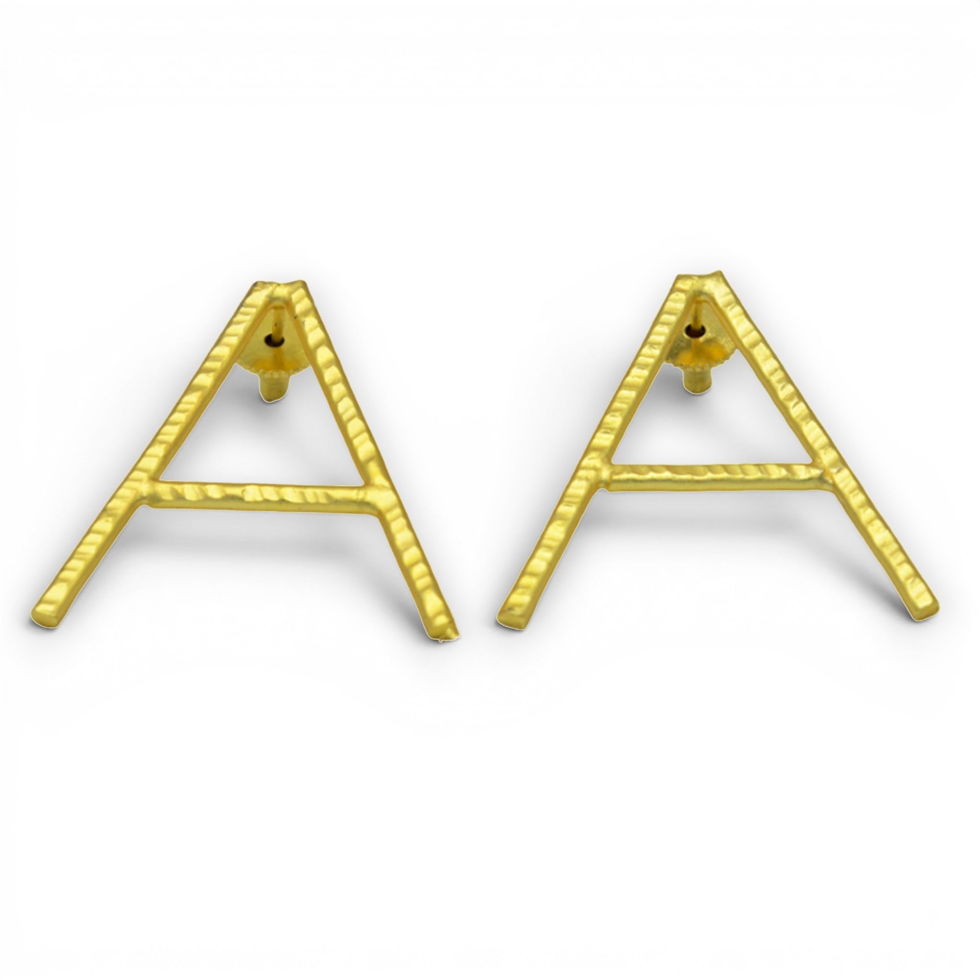 Alphabet "A" Hand Beaten Brass Earrings