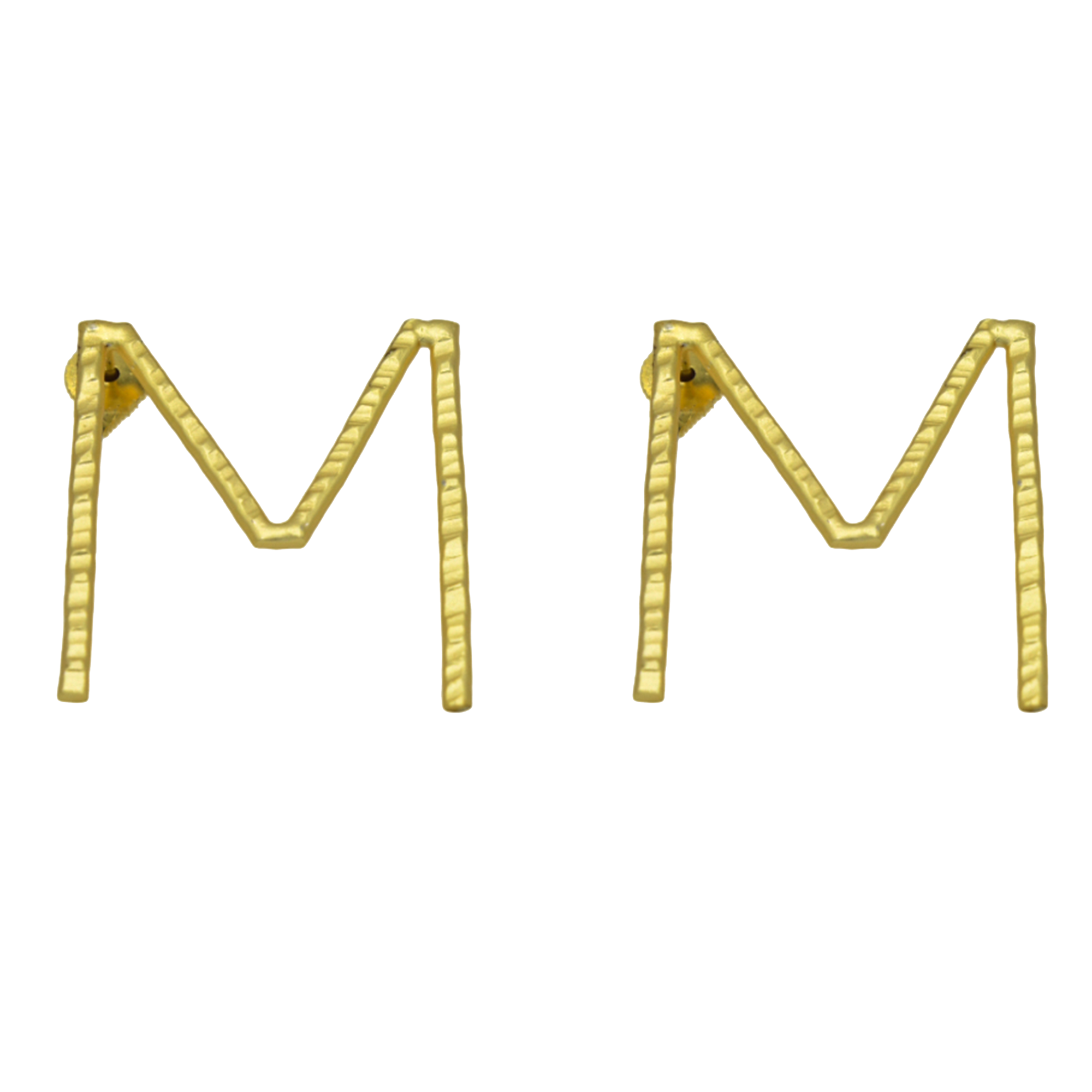 English Alphabet "M" Brass Earring