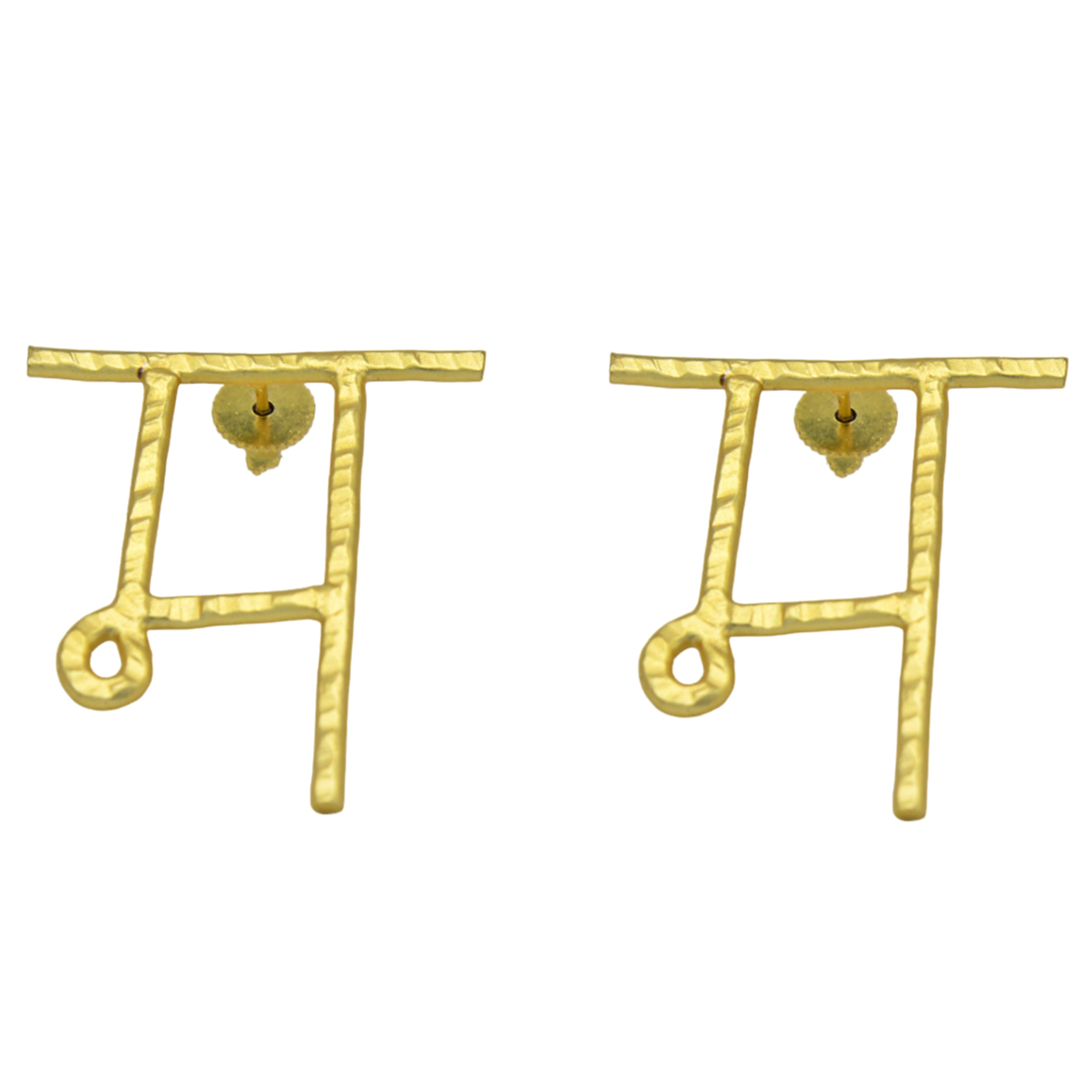 Alphabet "म" Hand Beaten Brass Earrings