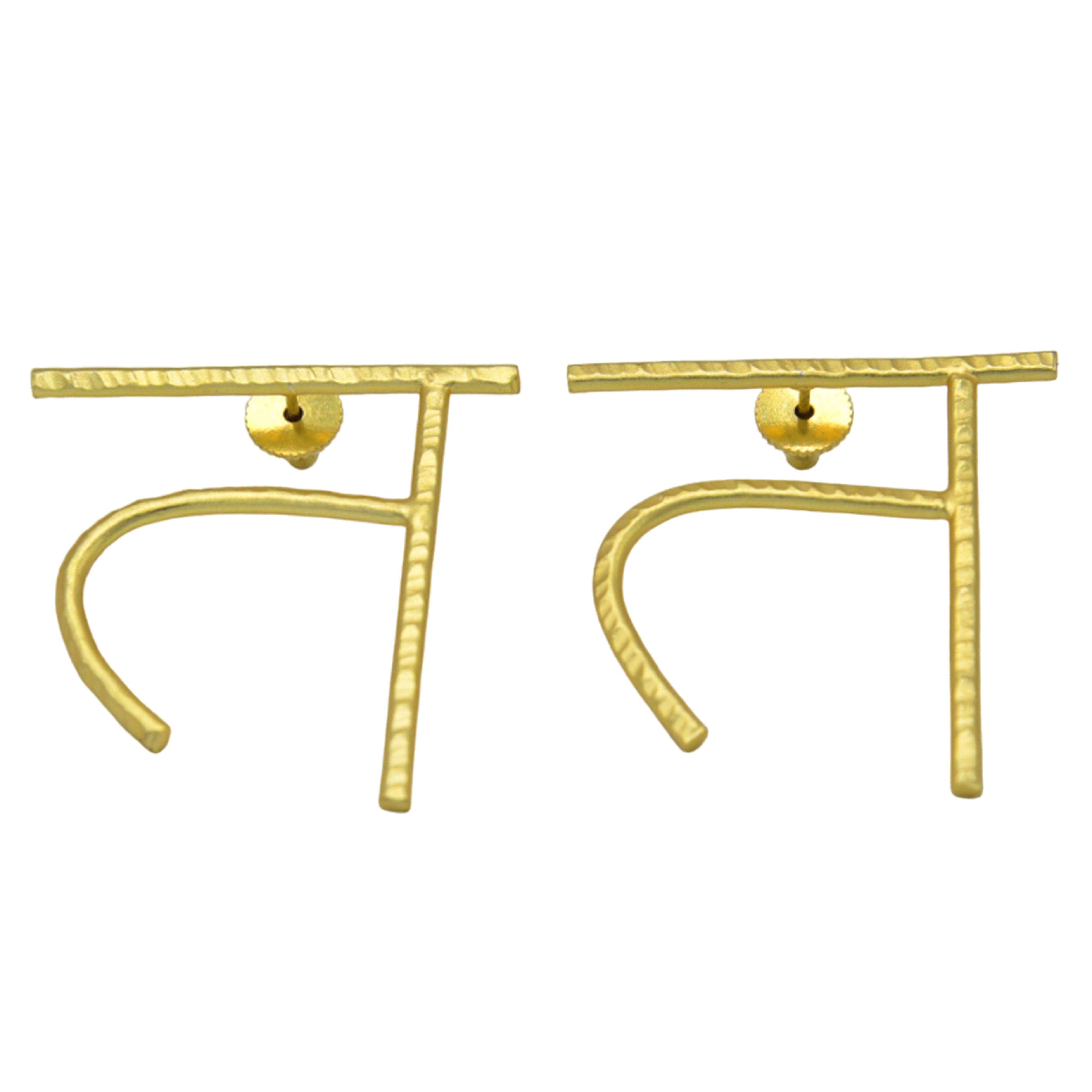 Alphabet "त" Hand Beaten Brass Earrings
