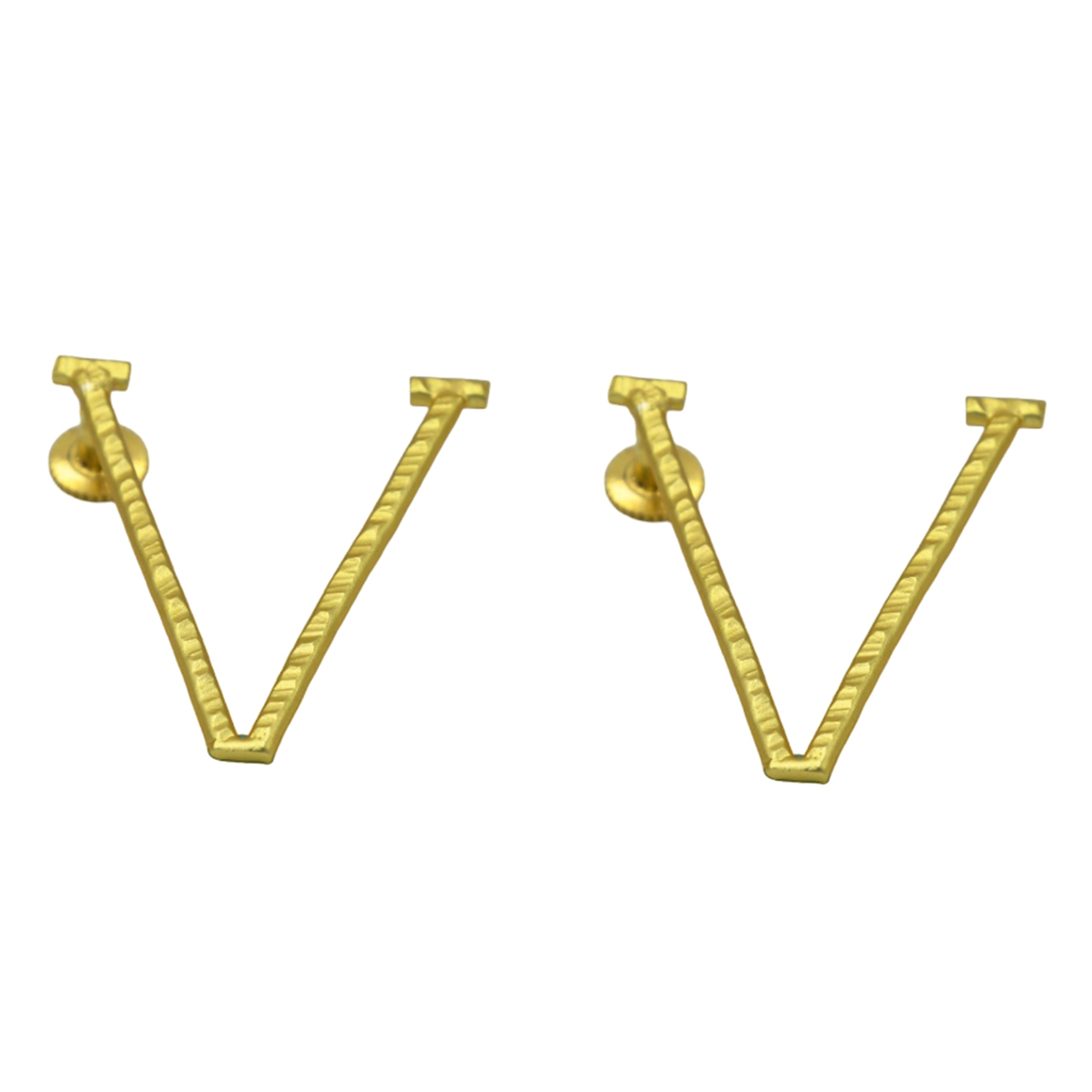 Alphabet "V" Hand Beaten Brass Earrings