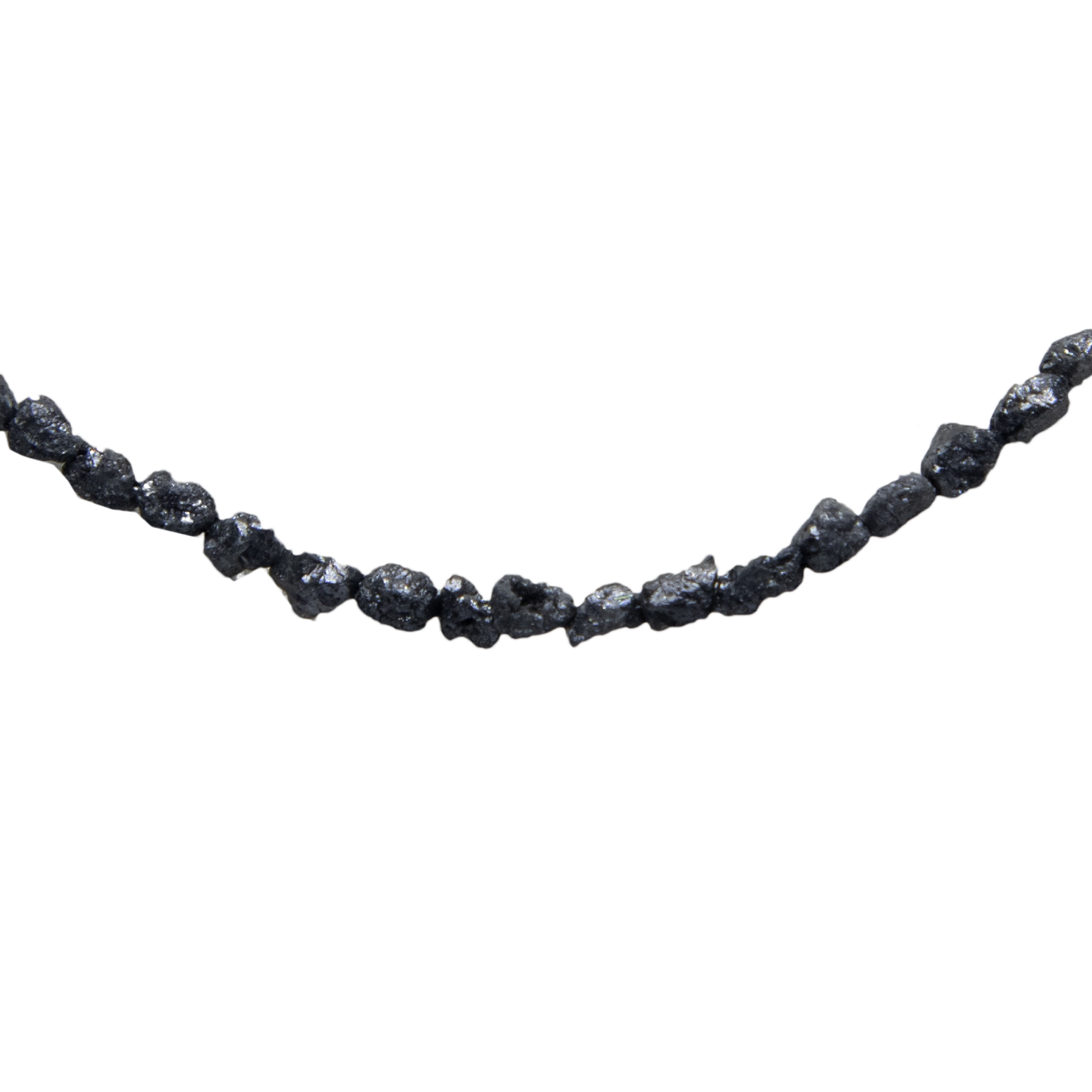 Black Rough Diamond Bead Necklace with Silver Clasp