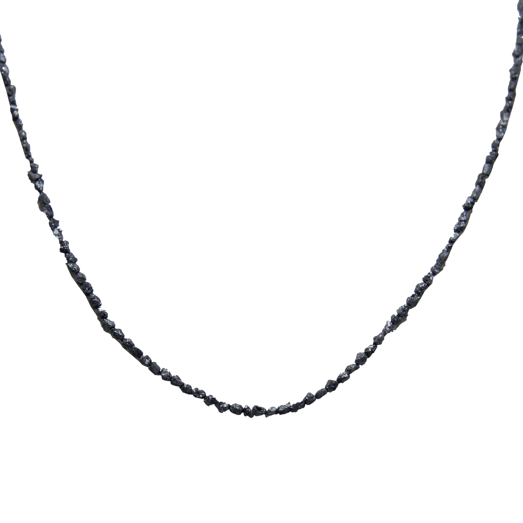 Black Rough Diamond Bead Necklace with Silver Clasp