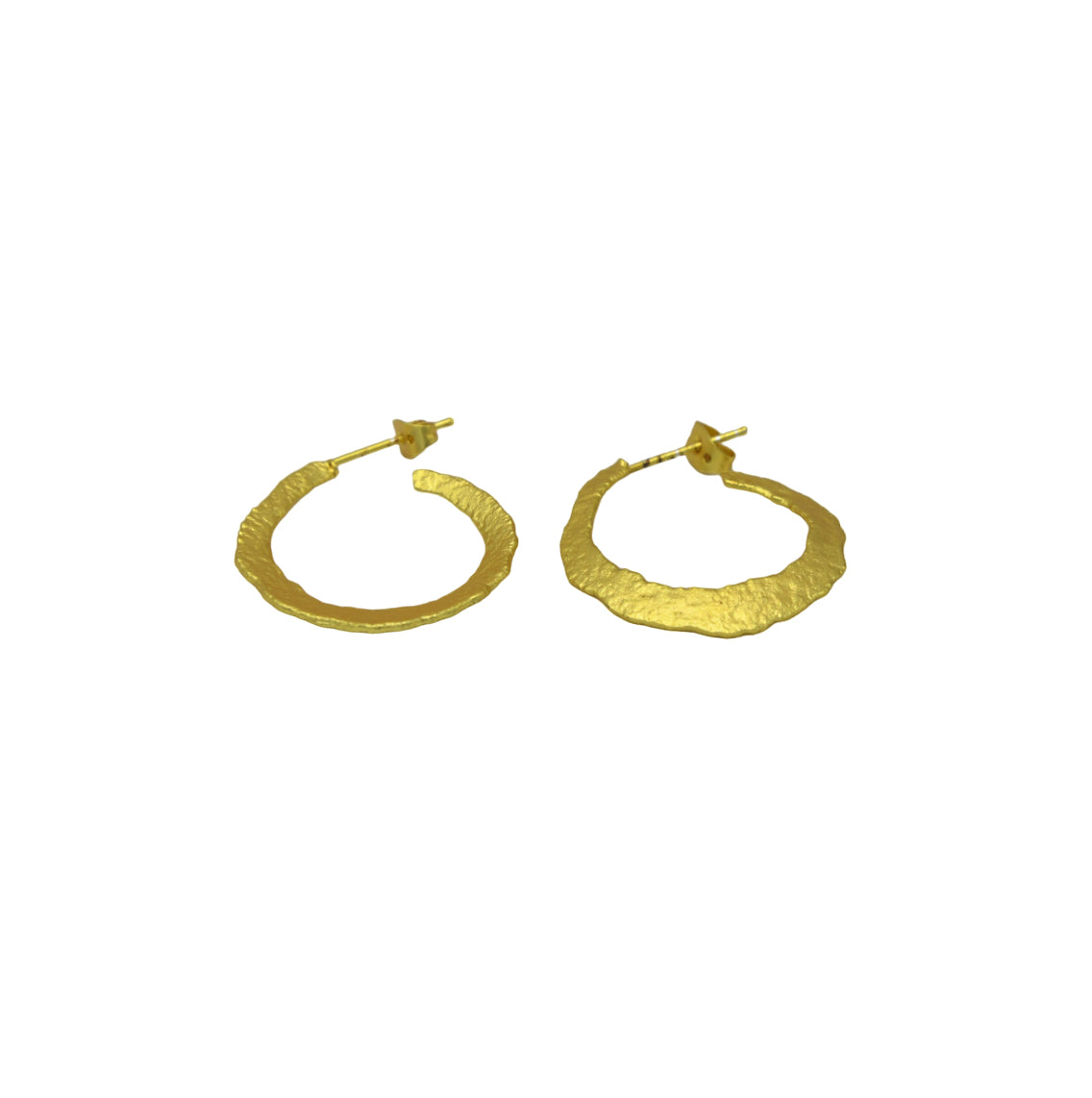 Hand Hammered Textured Hoop Flash Gold Plated Stud Earring