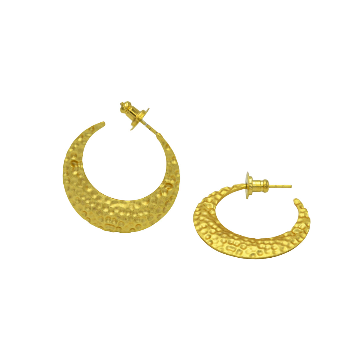 Textured Crescent Moon Flash Gold Plated Stud Earring