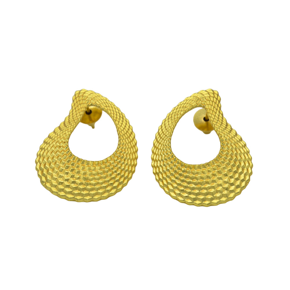 Uneven Textured Oval Gold Plated Earring
