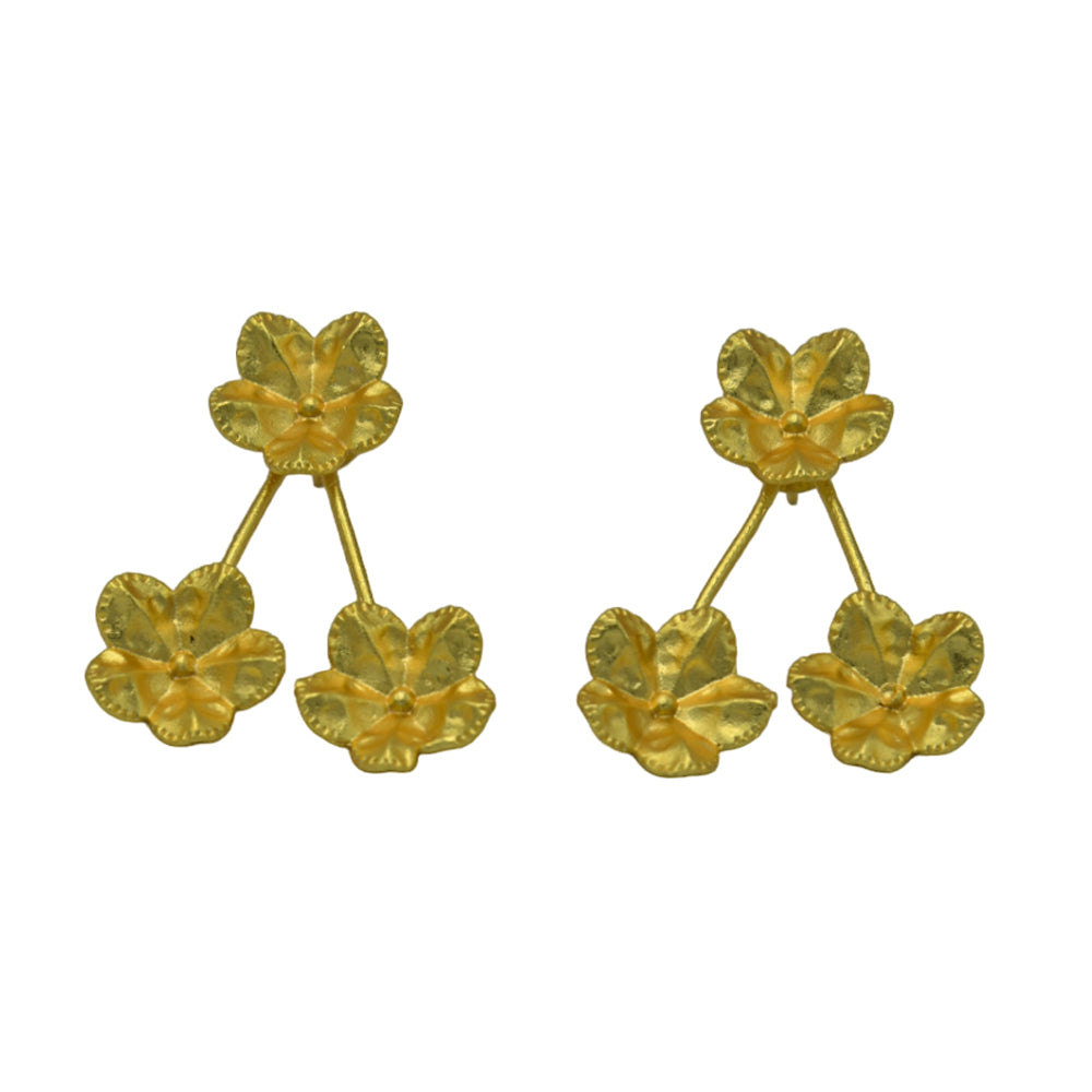 Tri-Flower Flash Gold Plated Stud Earring