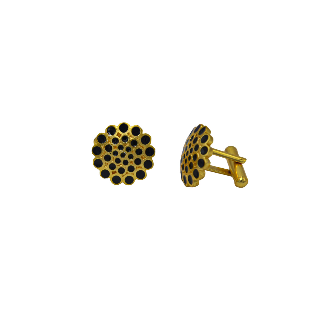 Black and Gold Round Shaped Enameled Cufflinks