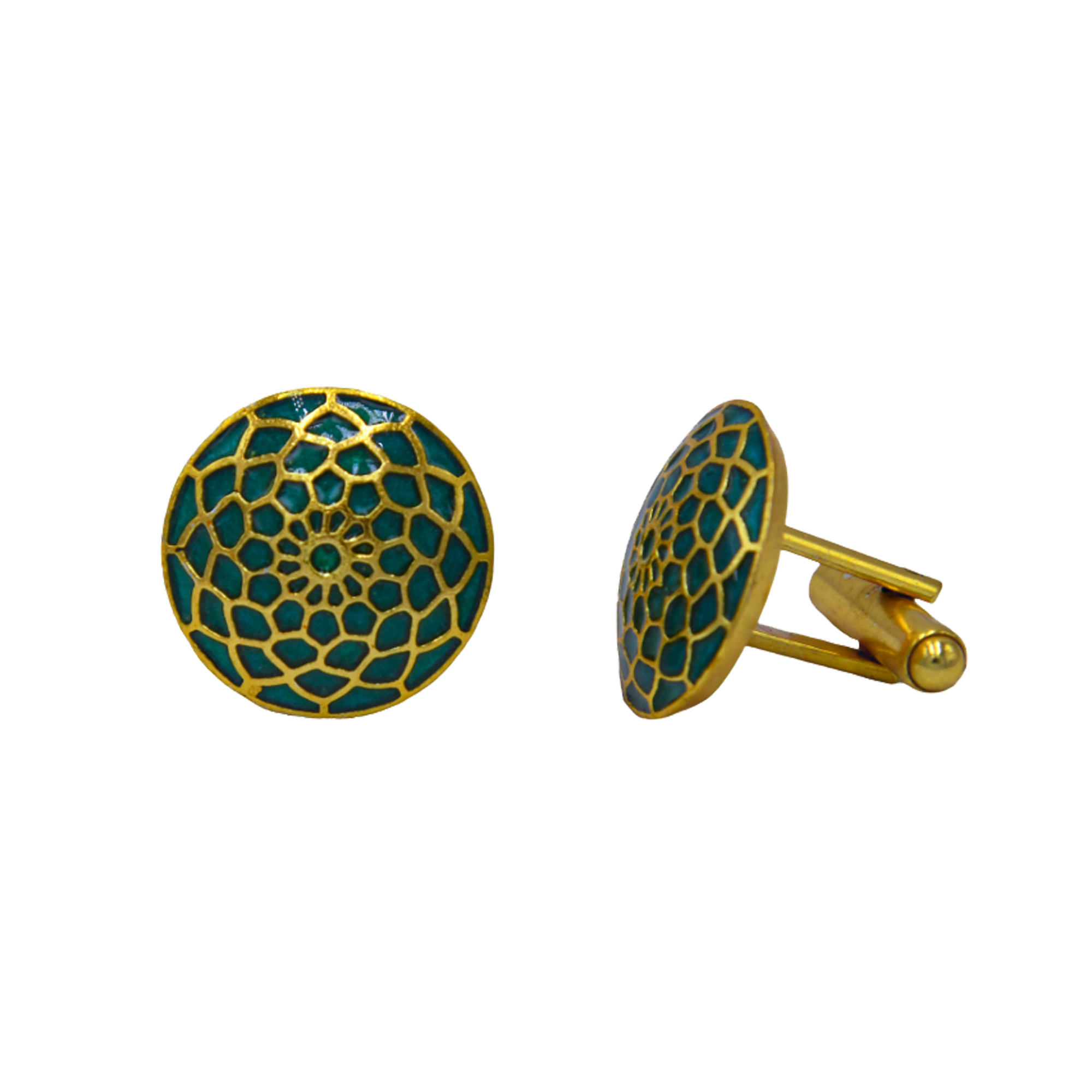 Turquoise Enameled Flower Cufflinks