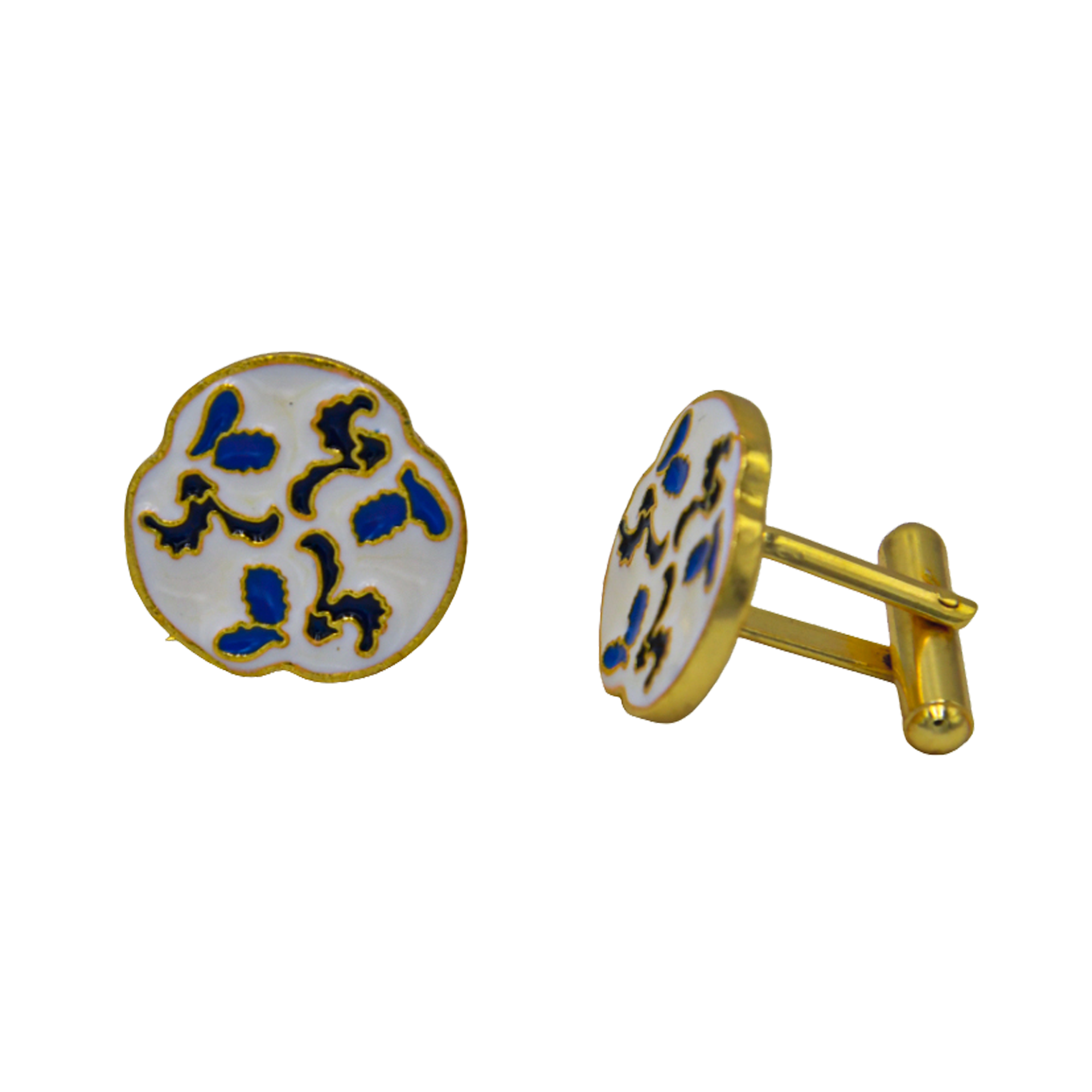 White, Blue & Black Enameled Cufflinks