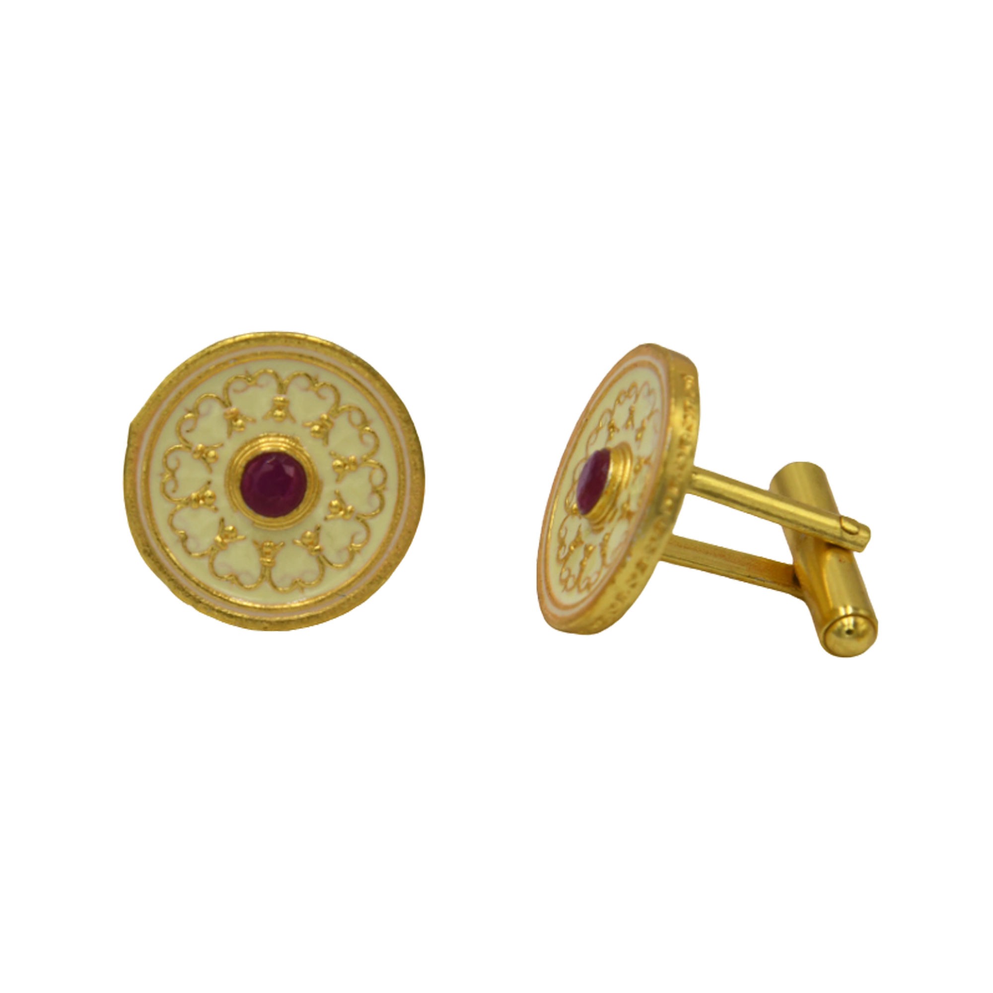 Red Garnet Enameled Hearts Cufflinks