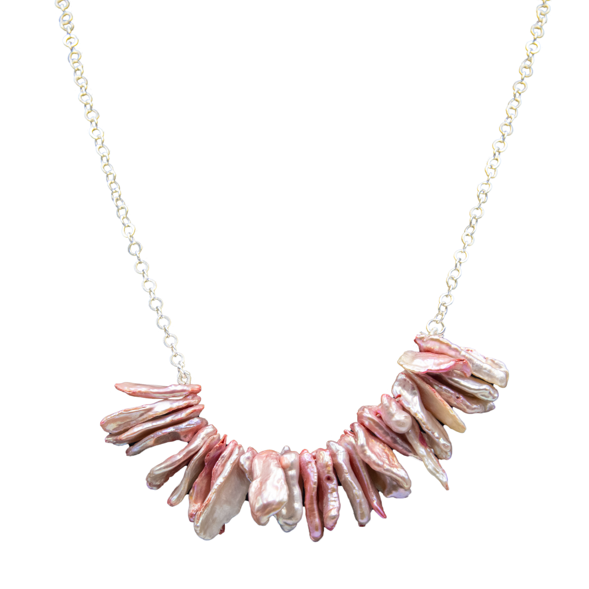 Natural Keshi Pearl Silver Plated Chain Necklace