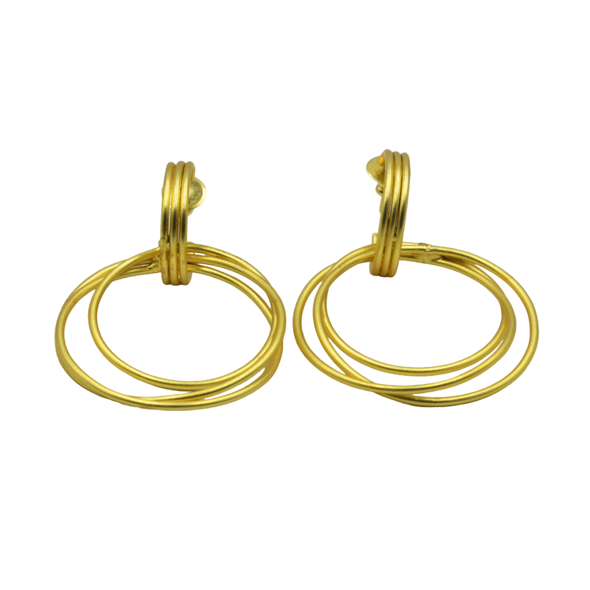 Tri Swirl Wire Hoop Brass Stud Earring