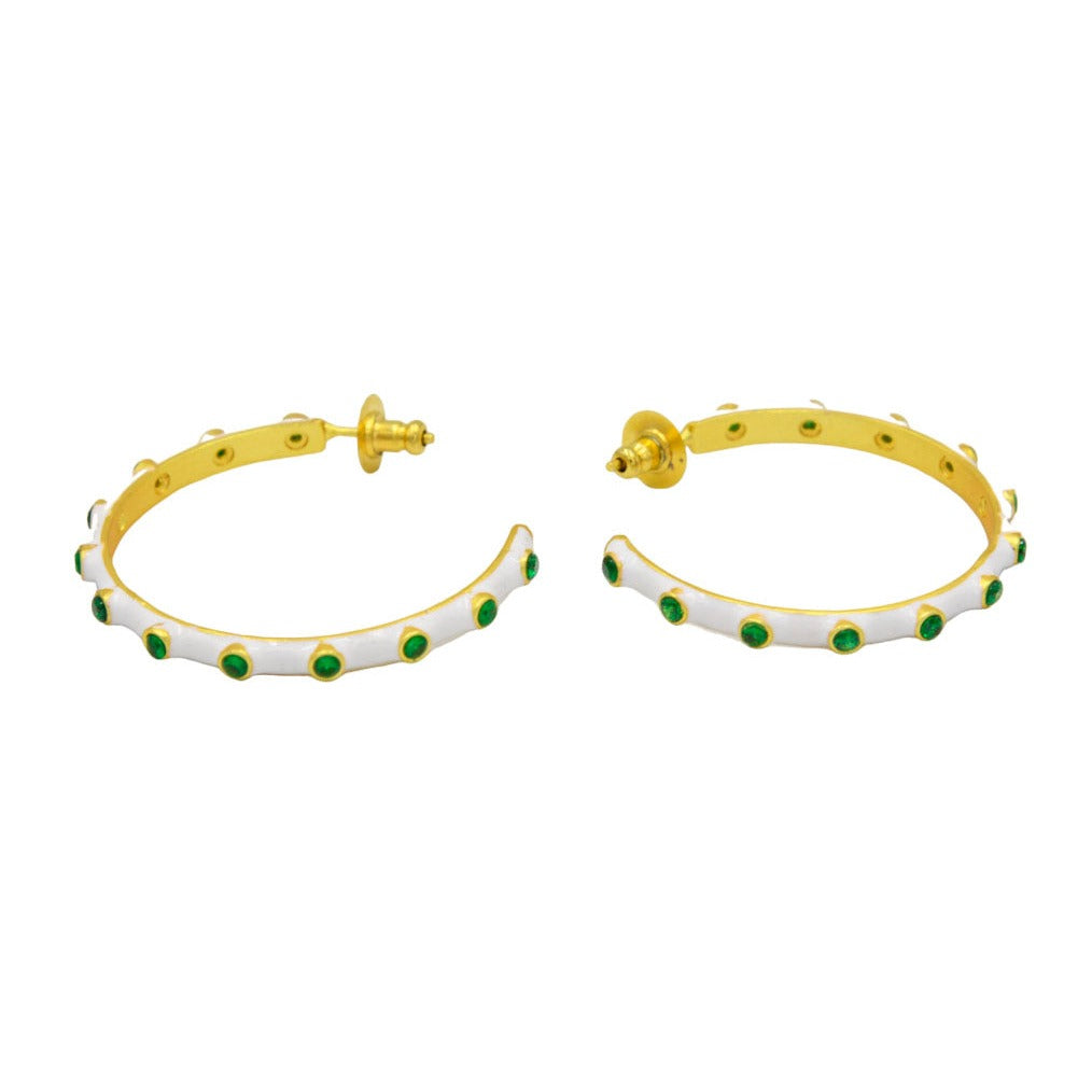 CZ with White Enamel Hoop Brass Stud Earring