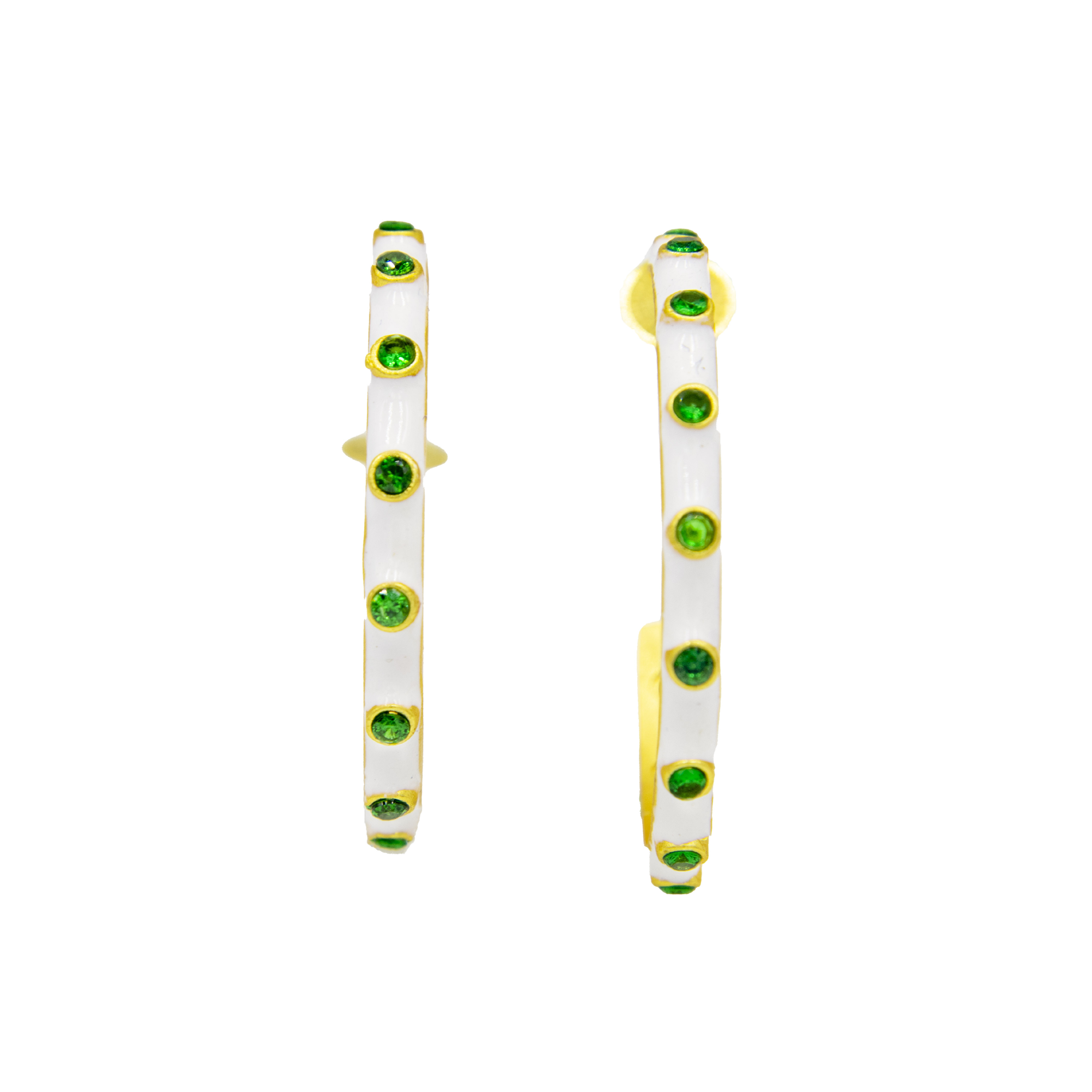 CZ with White Enamel Hoop Brass Stud Earring