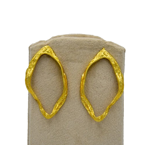 Uneven Oval Textured Brass Stud Earring