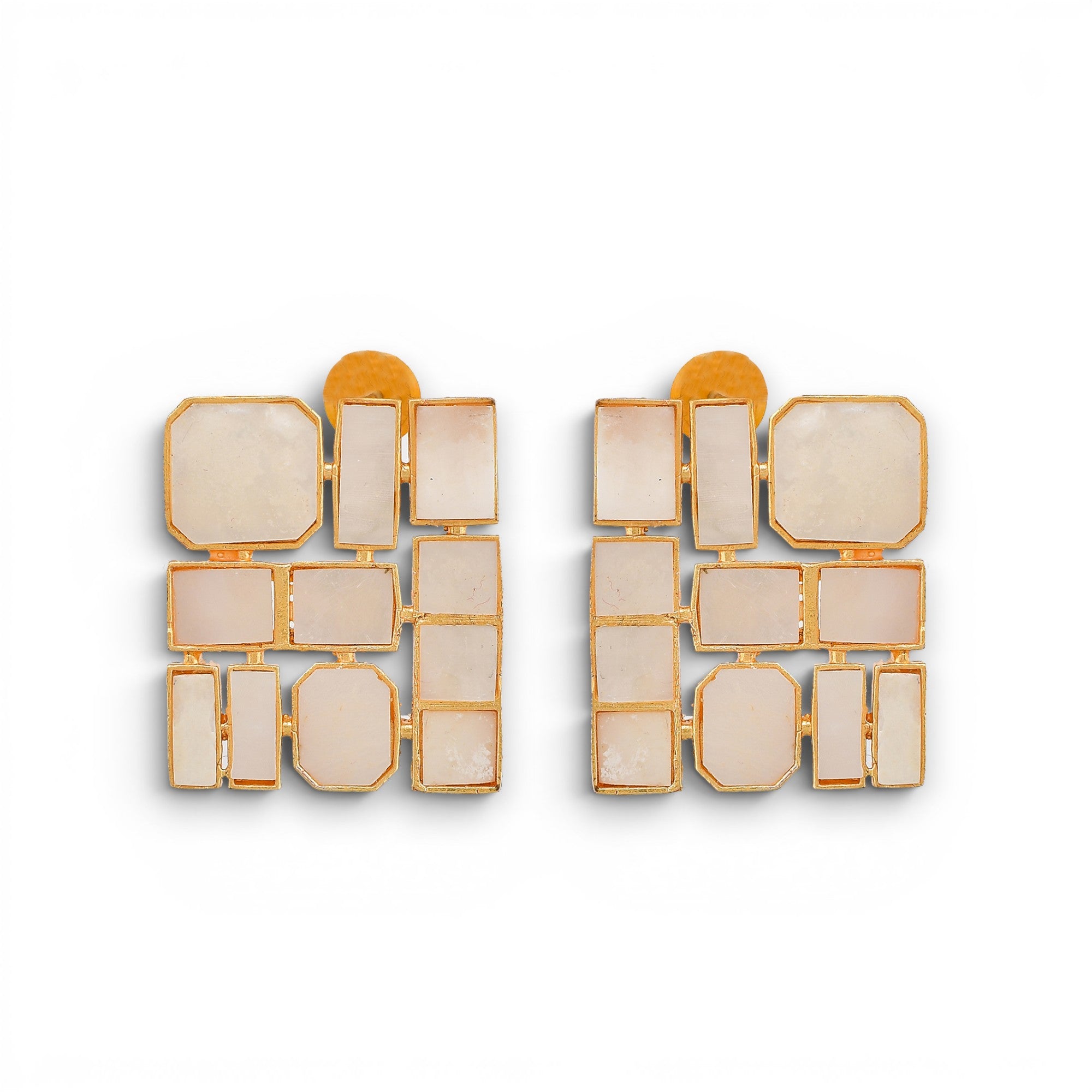 Mother of Pearl Brass Flash Gold Plating Enameled Stud Earring