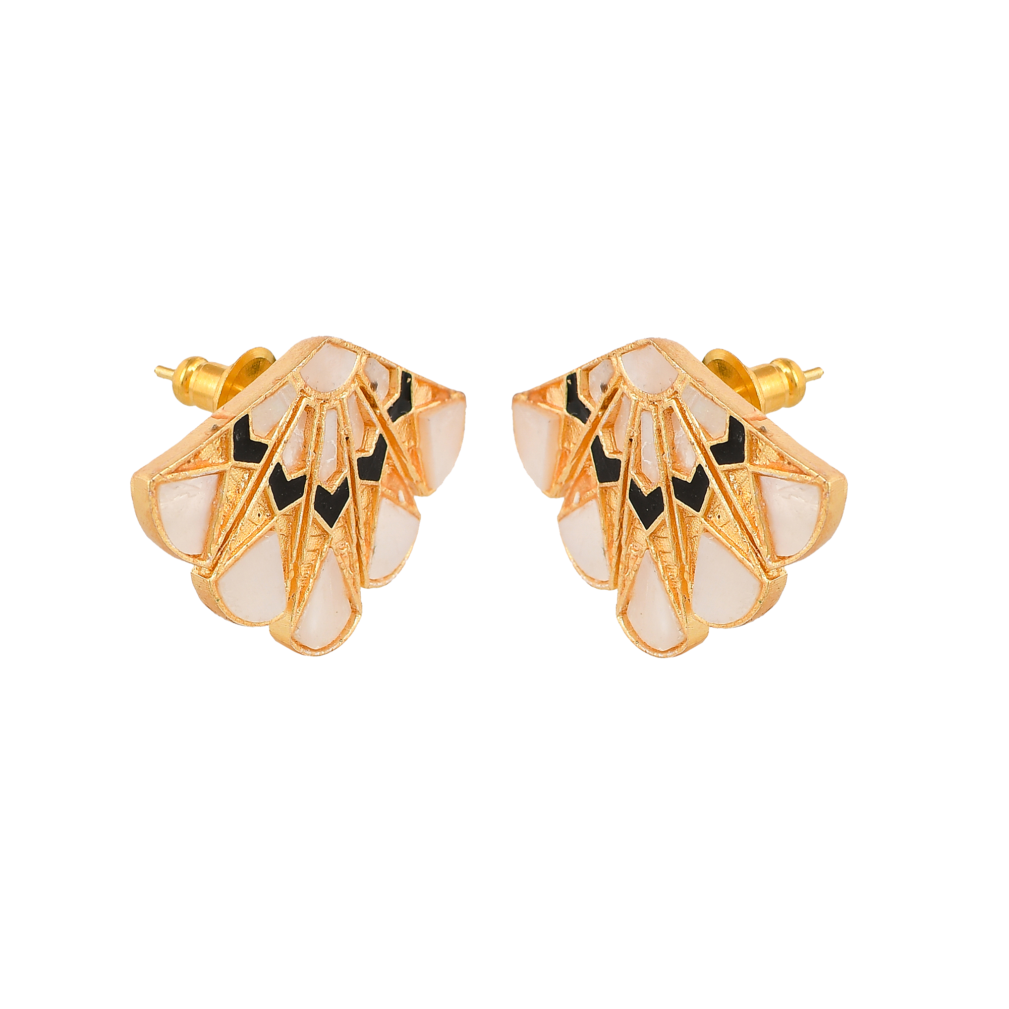 Mother of Pearl Brass Ginkgo Stud Earring