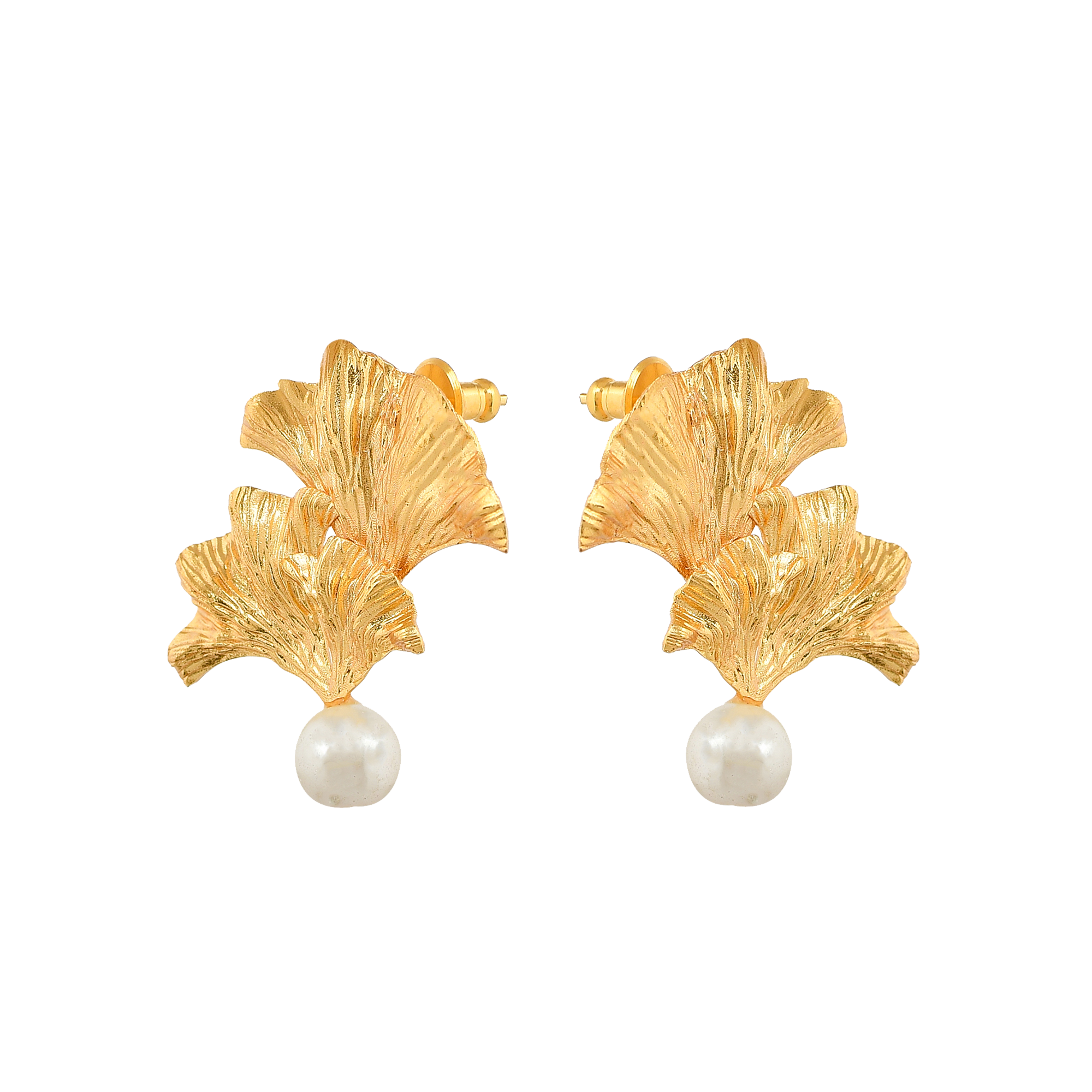 Pearl Brass Ginkgo Stud Earring