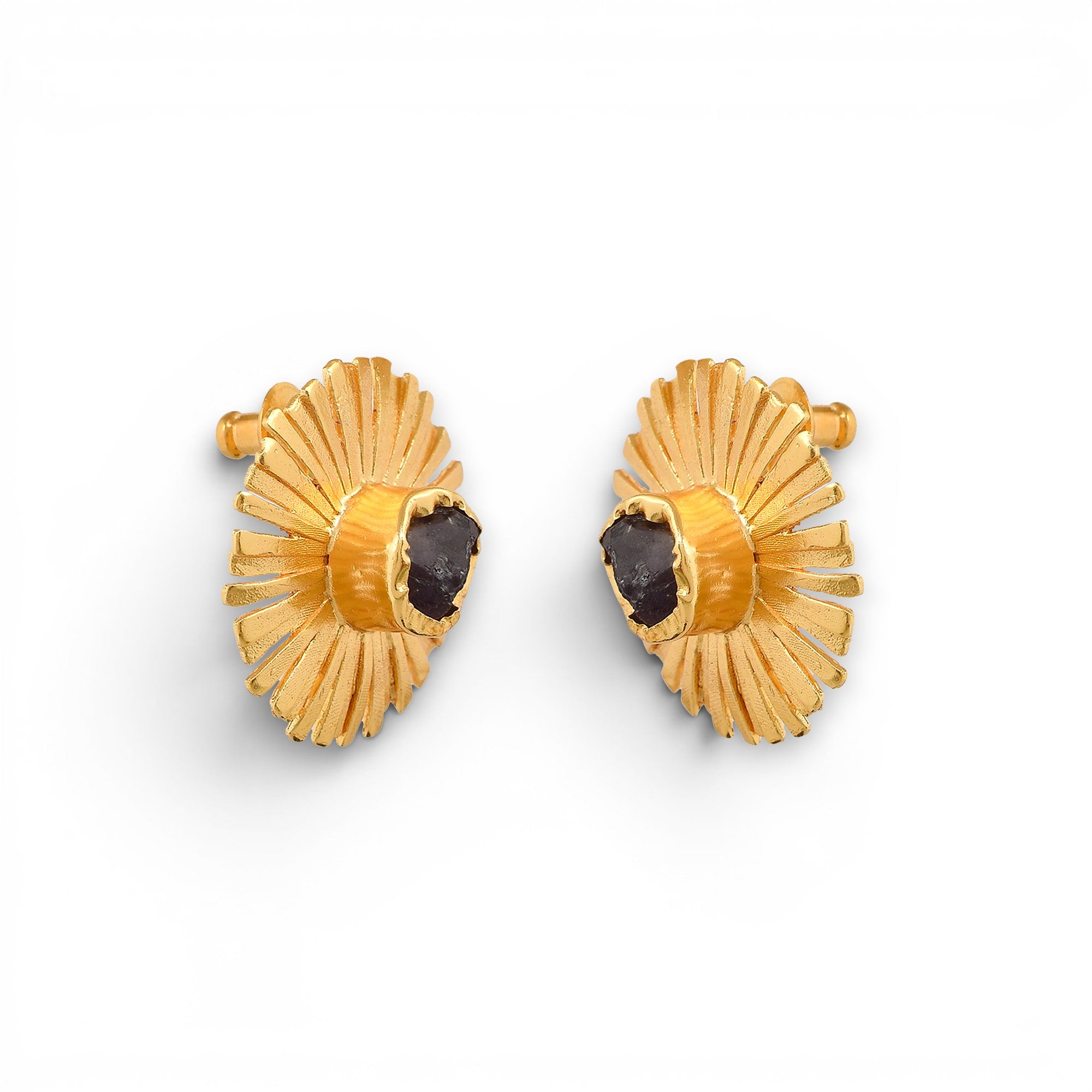 Aquamarine Brass Flash Gold Plating Floral Stud Earring