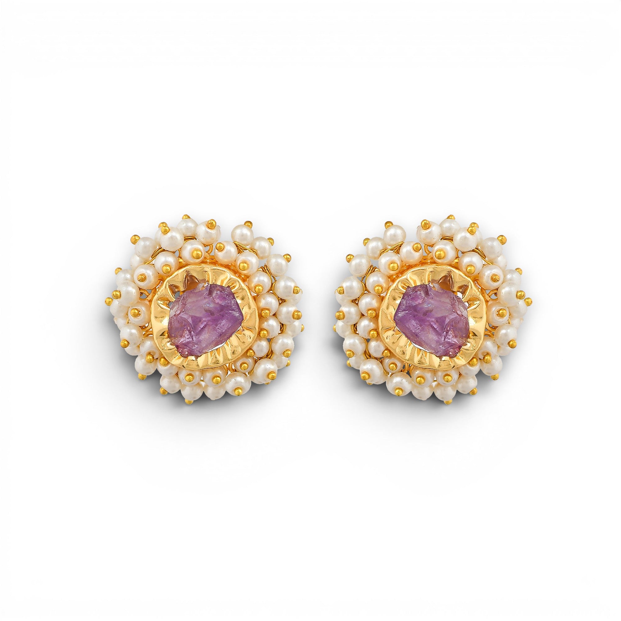 Pearl Brass Flash Gold Plating Floral Stud Earring