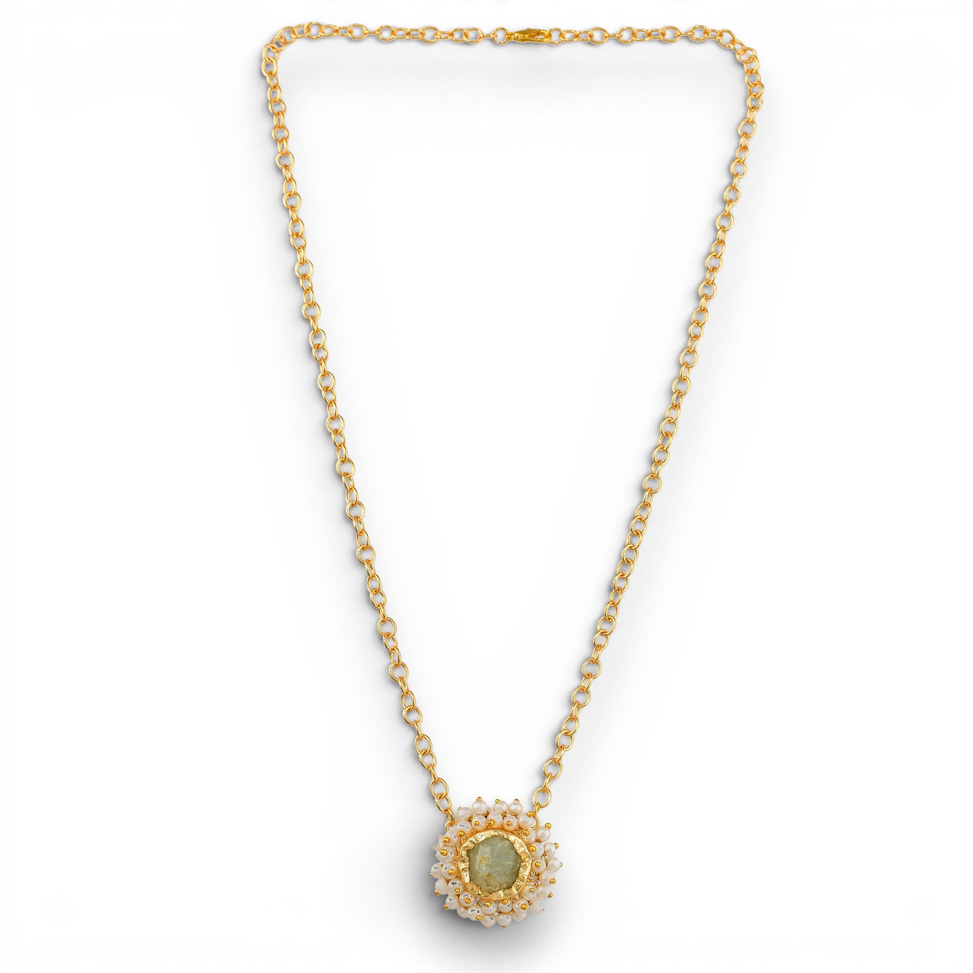 Pearl Brass Flash Gold Plating Floral Necklace