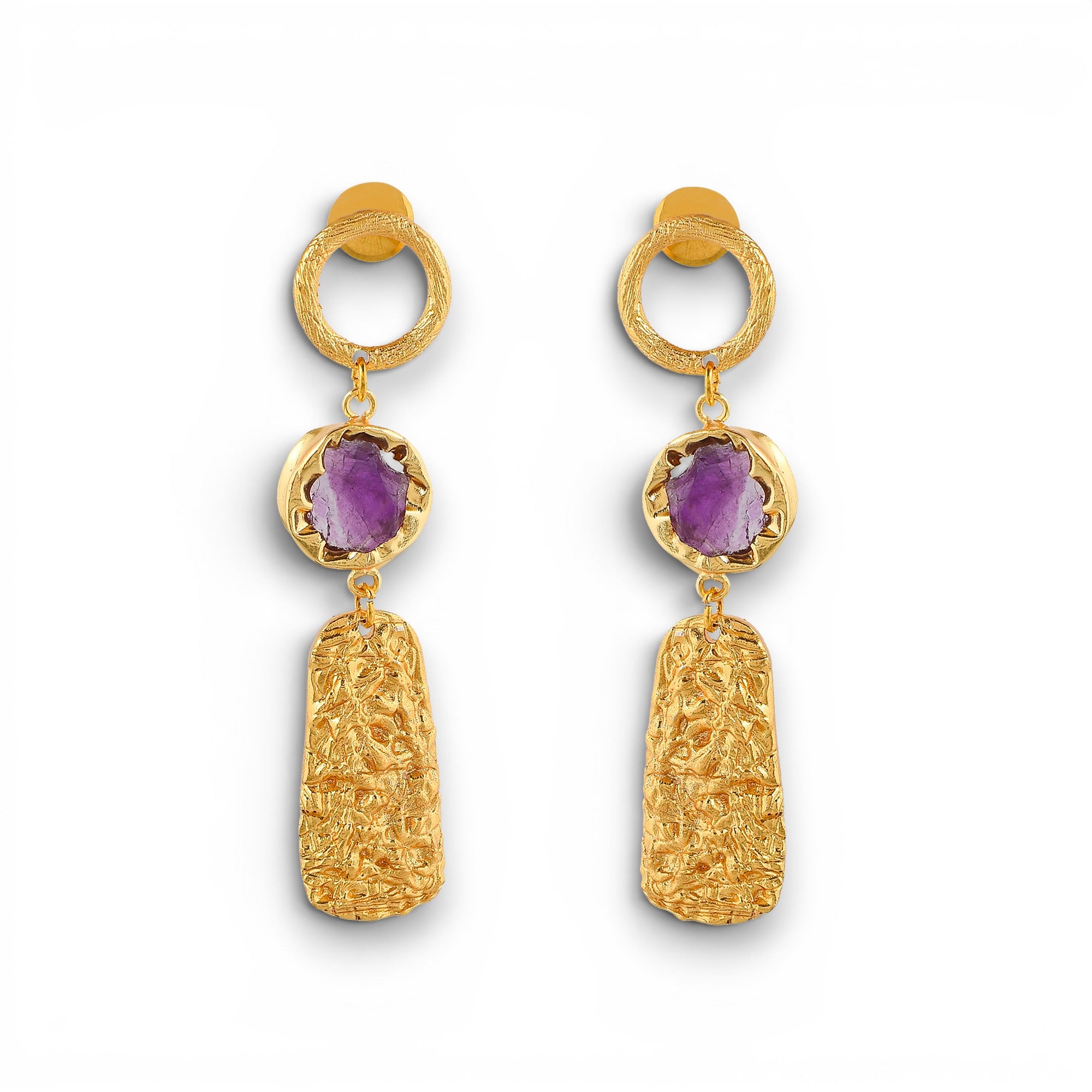 Aquamarine Brass Flash Gold Plating Drop Stud Earring