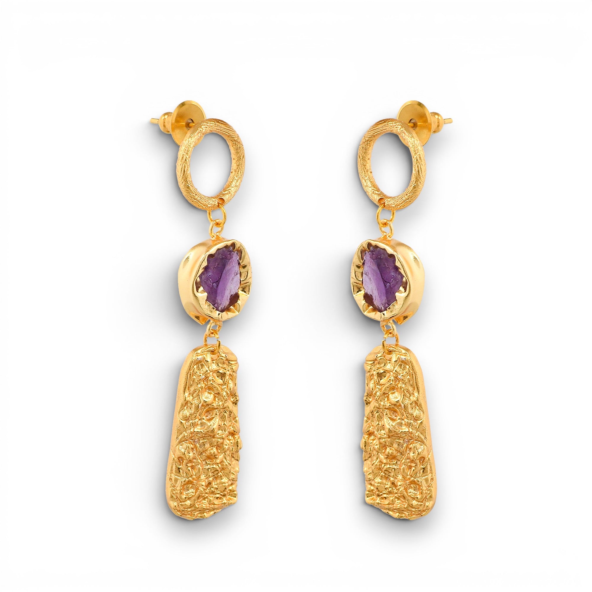 Aquamarine Brass Flash Gold Plating Drop Stud Earring