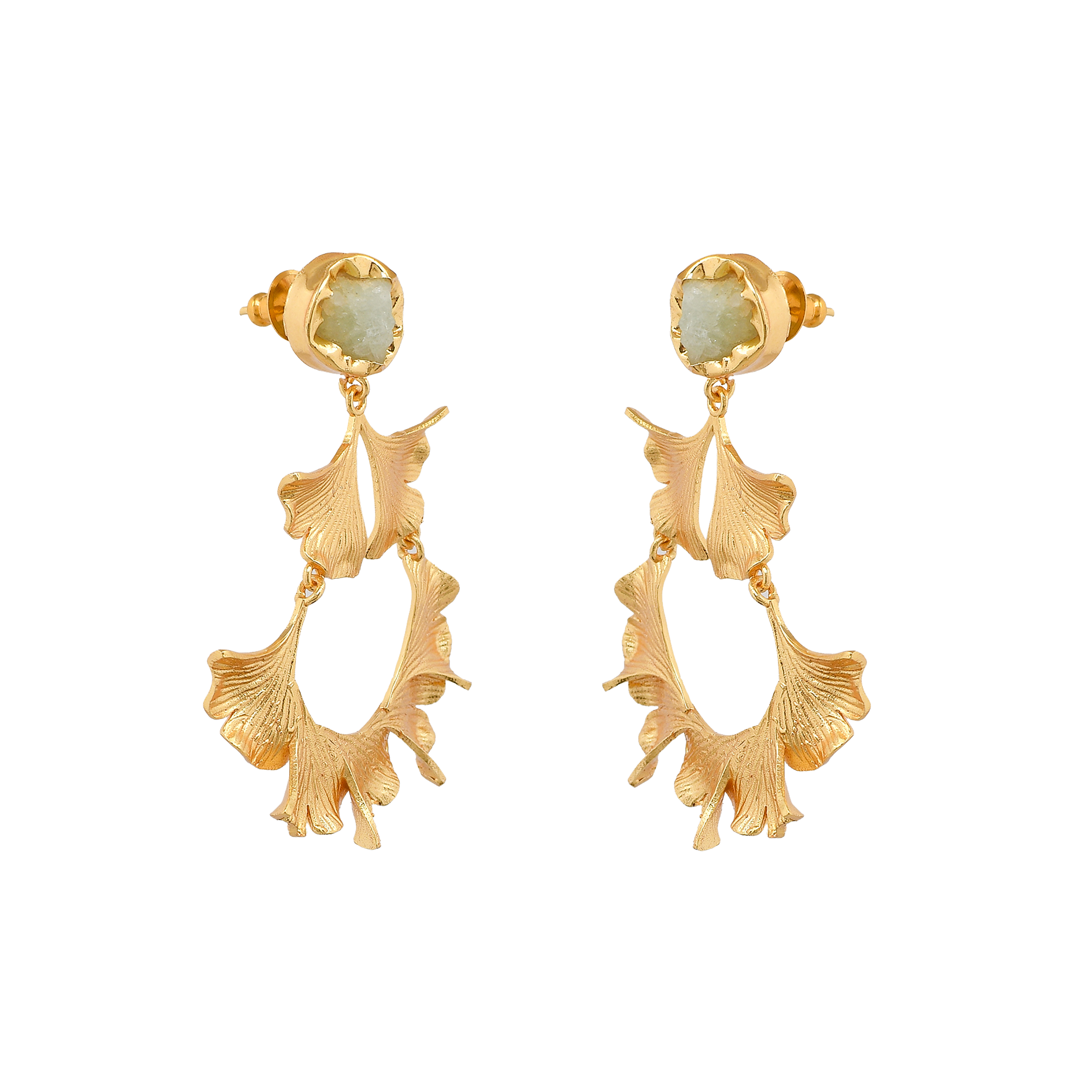 Citrine Brass Ginkgo Stud Earring