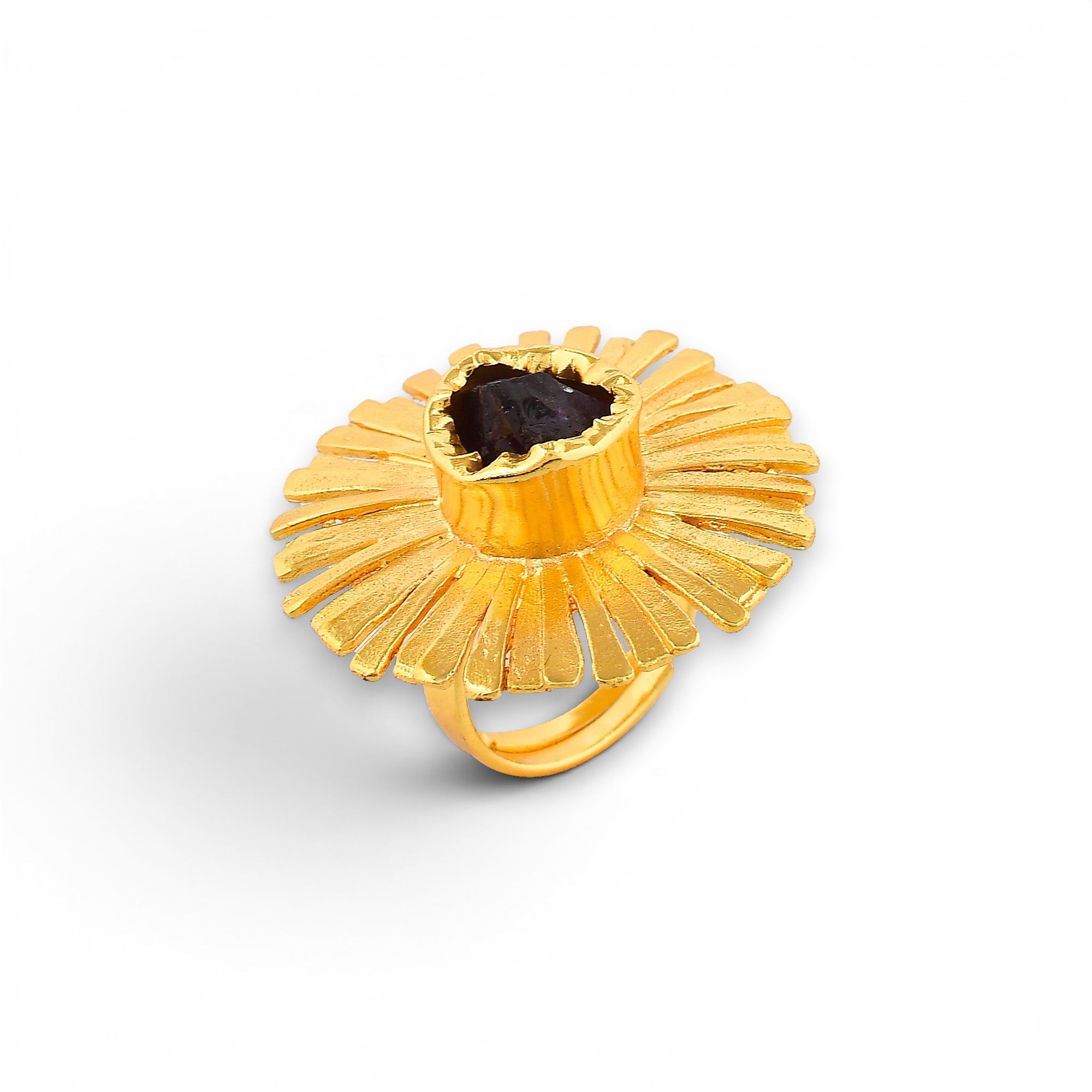 Aquamarine Brass Flash Gold Plating Floral Ring