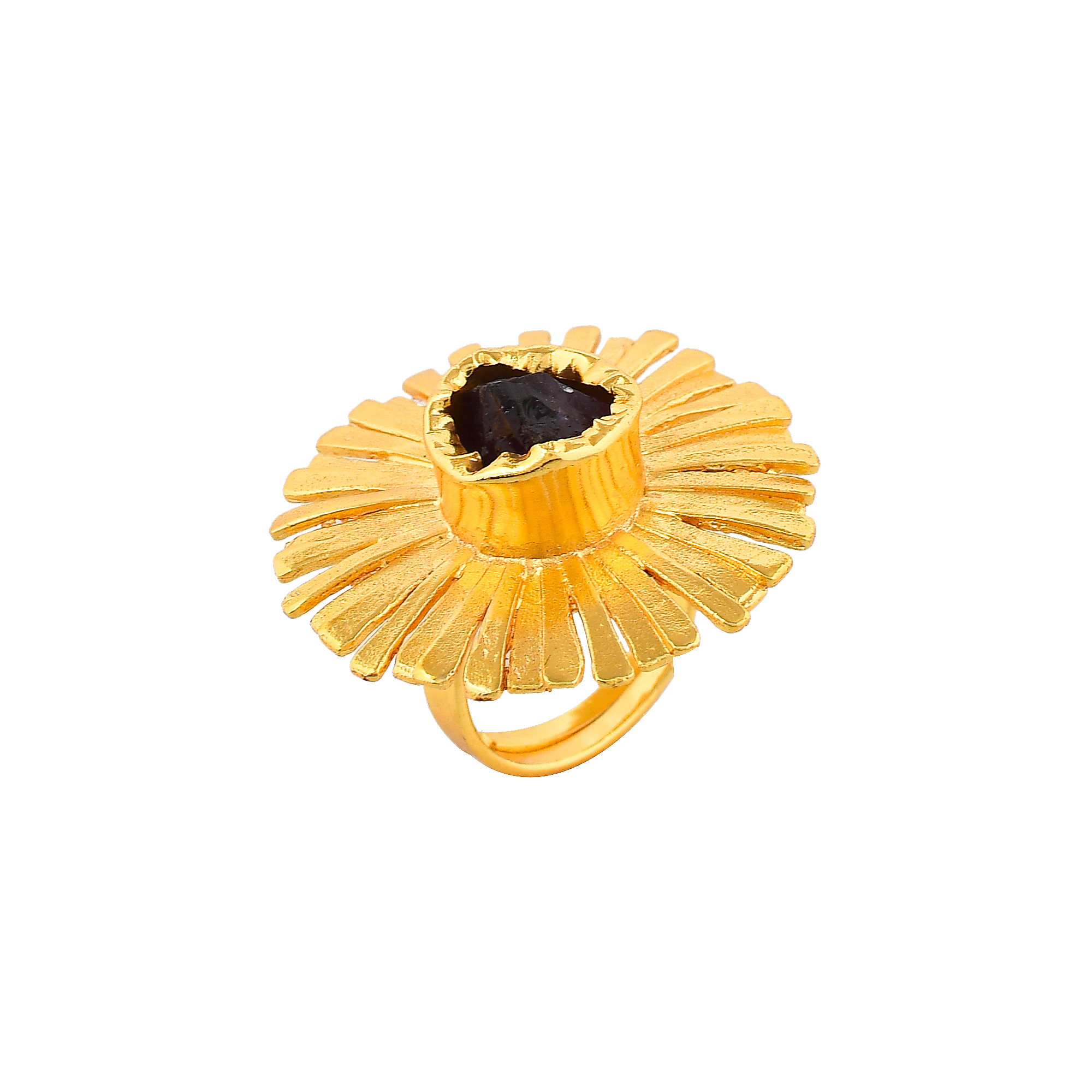 Aquamarine Brass Flash Gold Plating Floral Ring