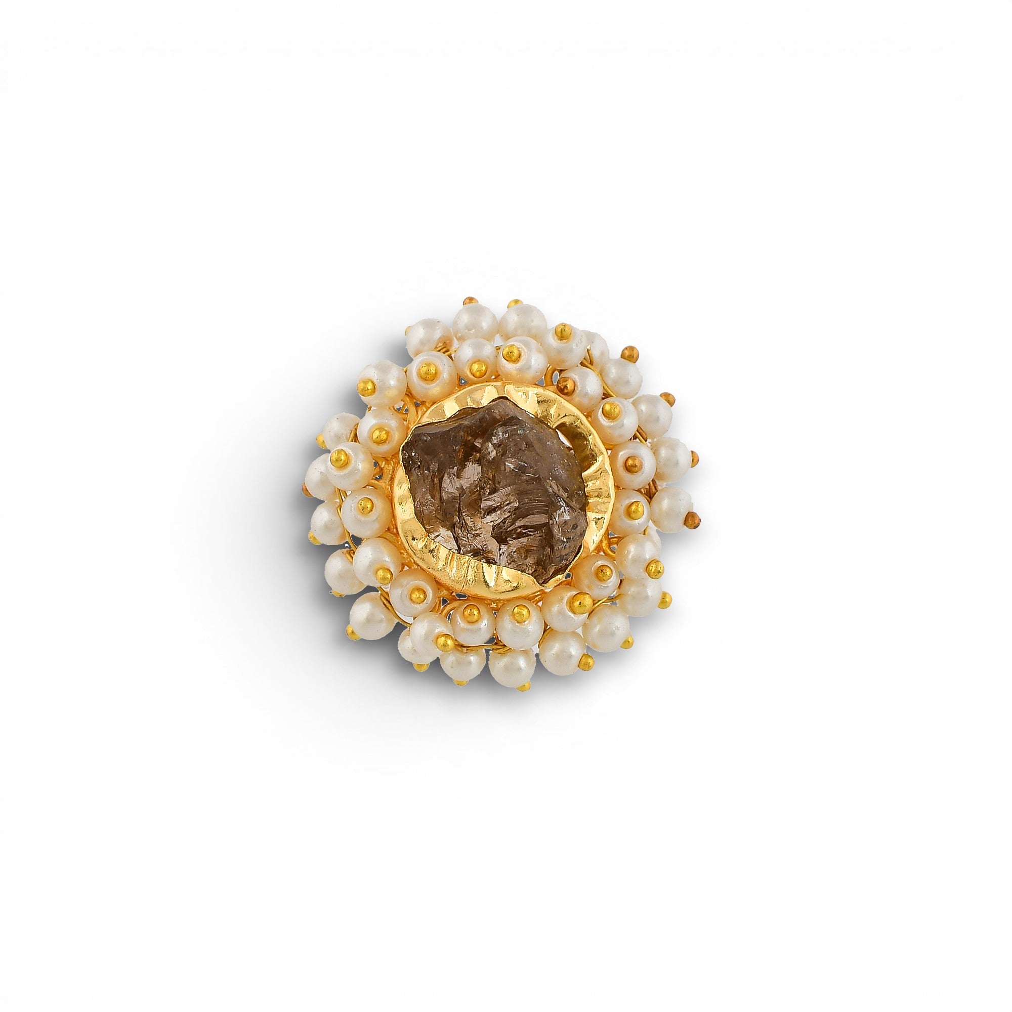 Pearl Brass Flash Gold Plating Floral Ring