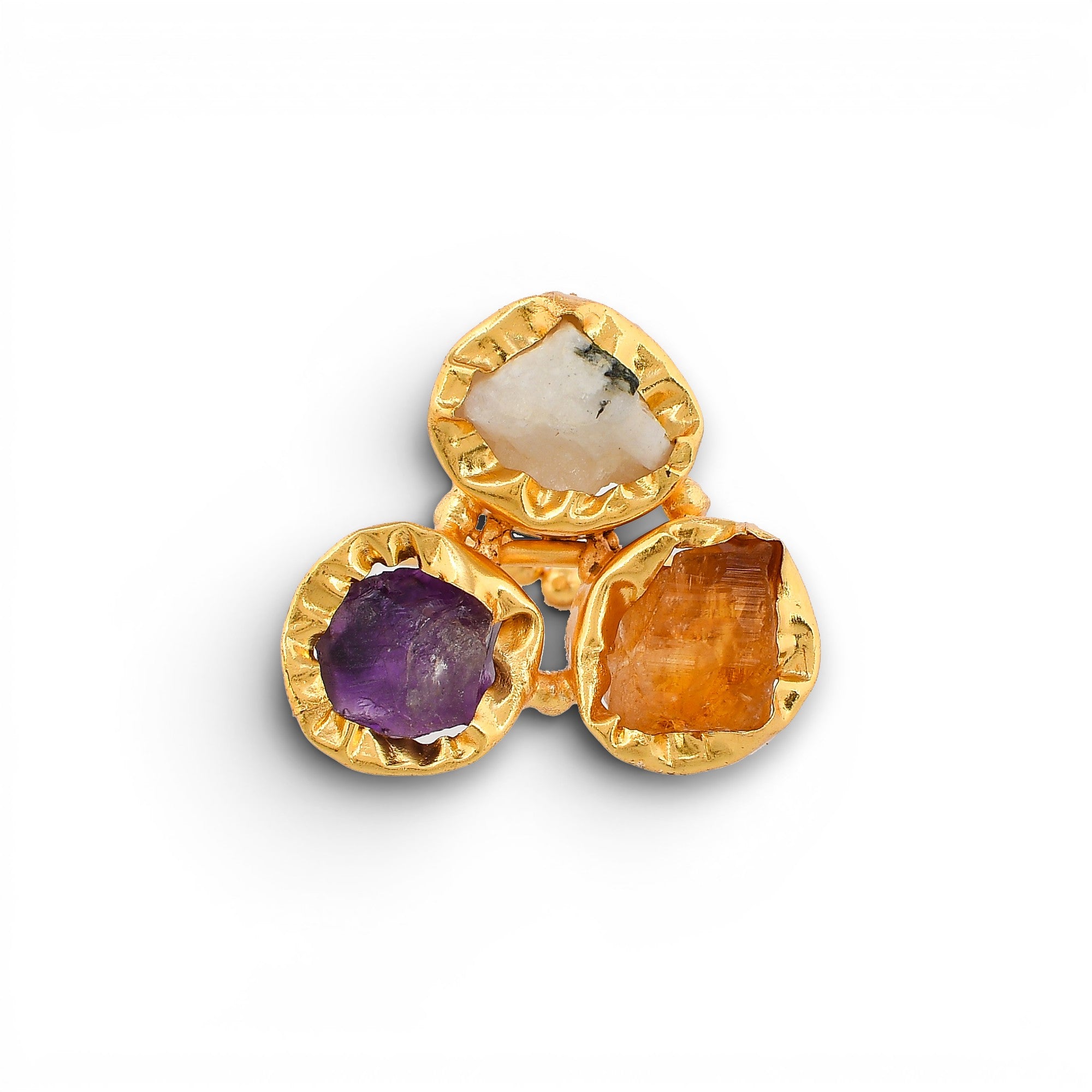 Multi Gemstone Brass Flash Gold Plating Bezel Ring