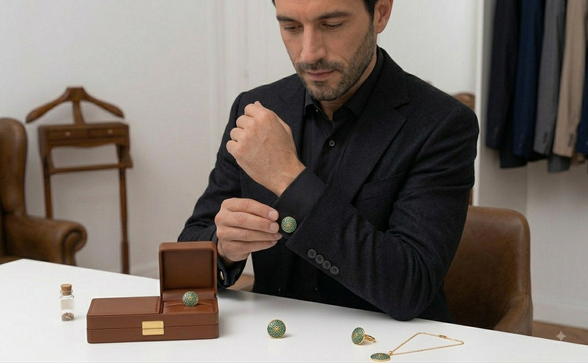 Round Turquoise Enameled Flower Flash Gold Plated Cufflinks