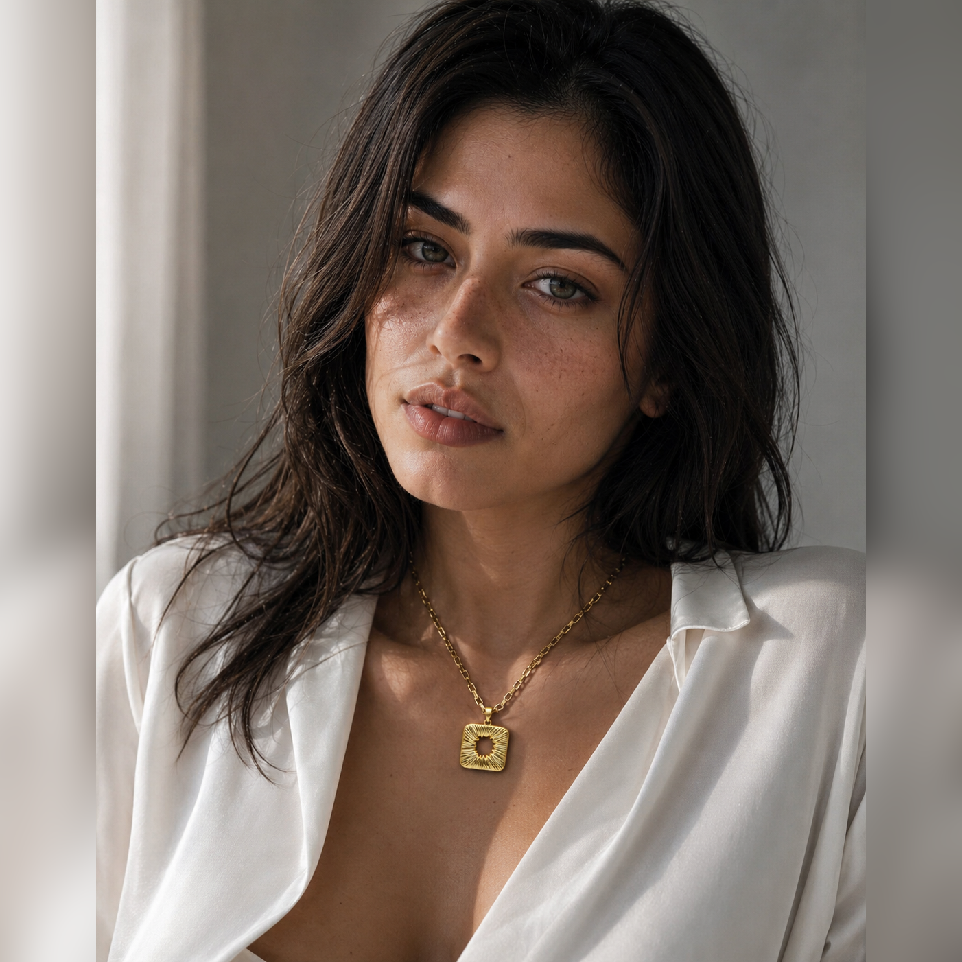 Square Textured Flash Gold Plated Brass Pendant
