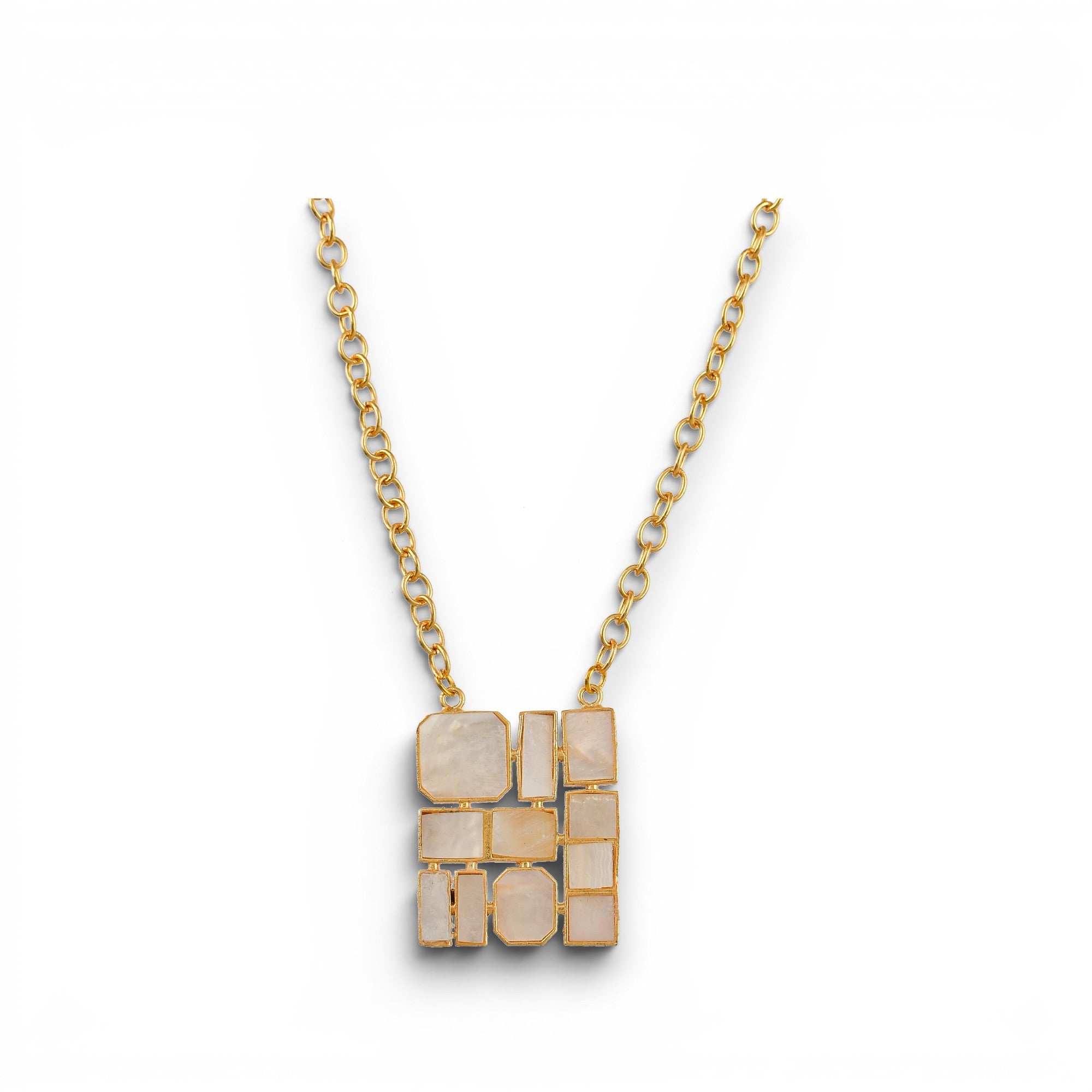 Mother of Pearl Brass Flash Gold Plating Enameled Necklace