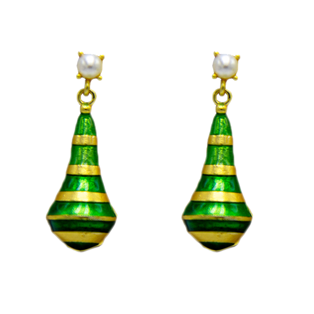 Pear Style Enameled Flash Gold Plated Stud Earring
