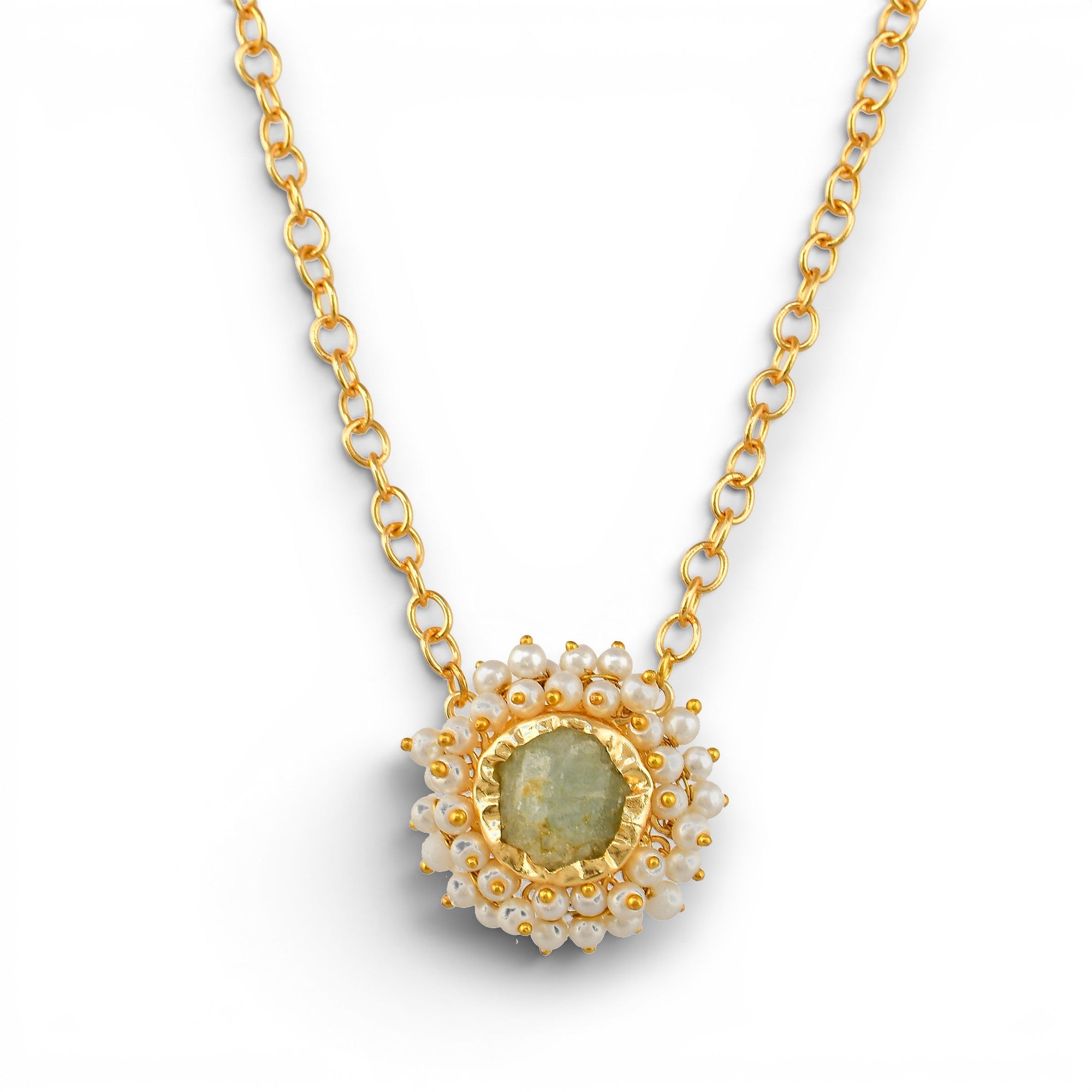 Pearl Brass Flash Gold Plating Floral Necklace