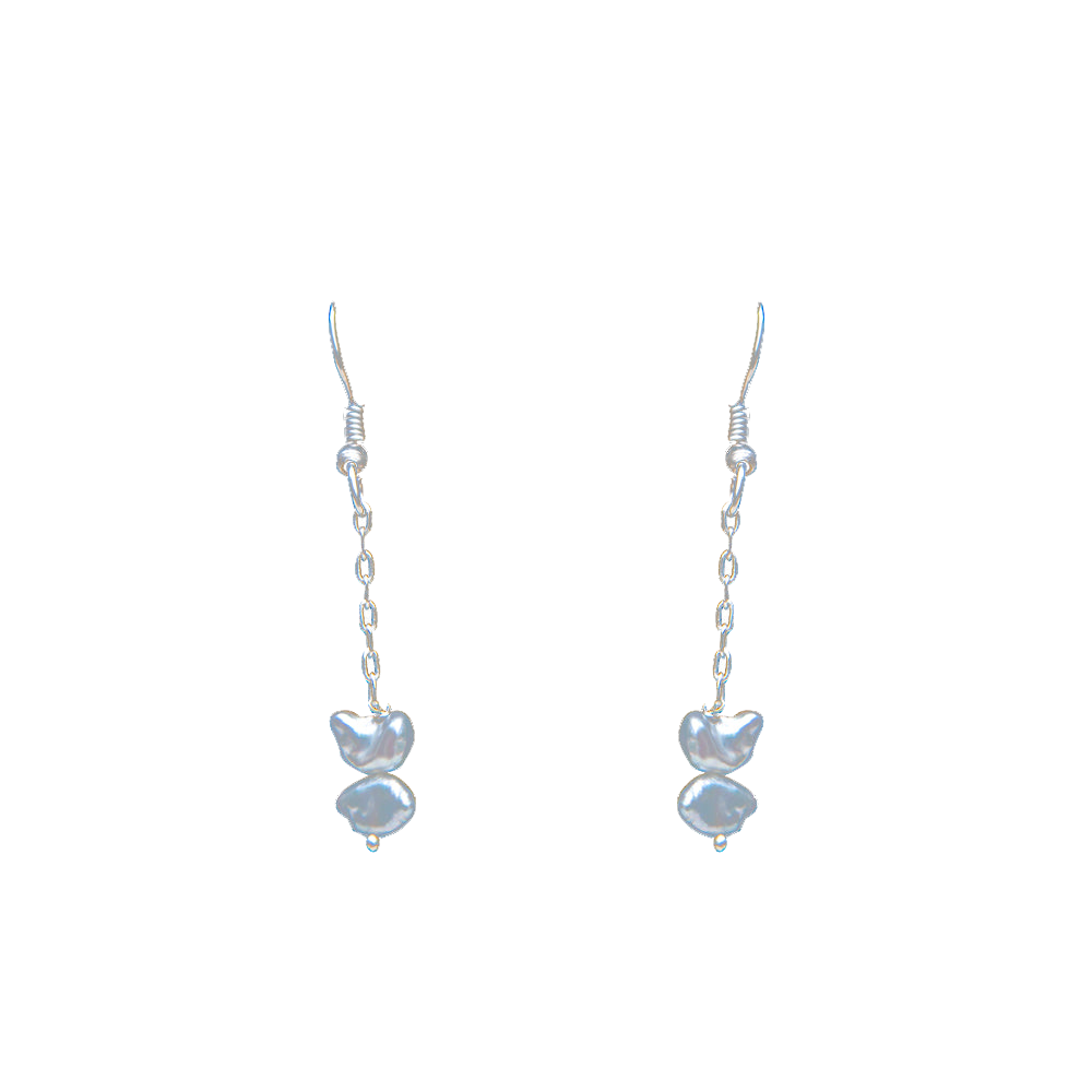 Pearl Long Silver Plated Chain Dangler Hook Earring
